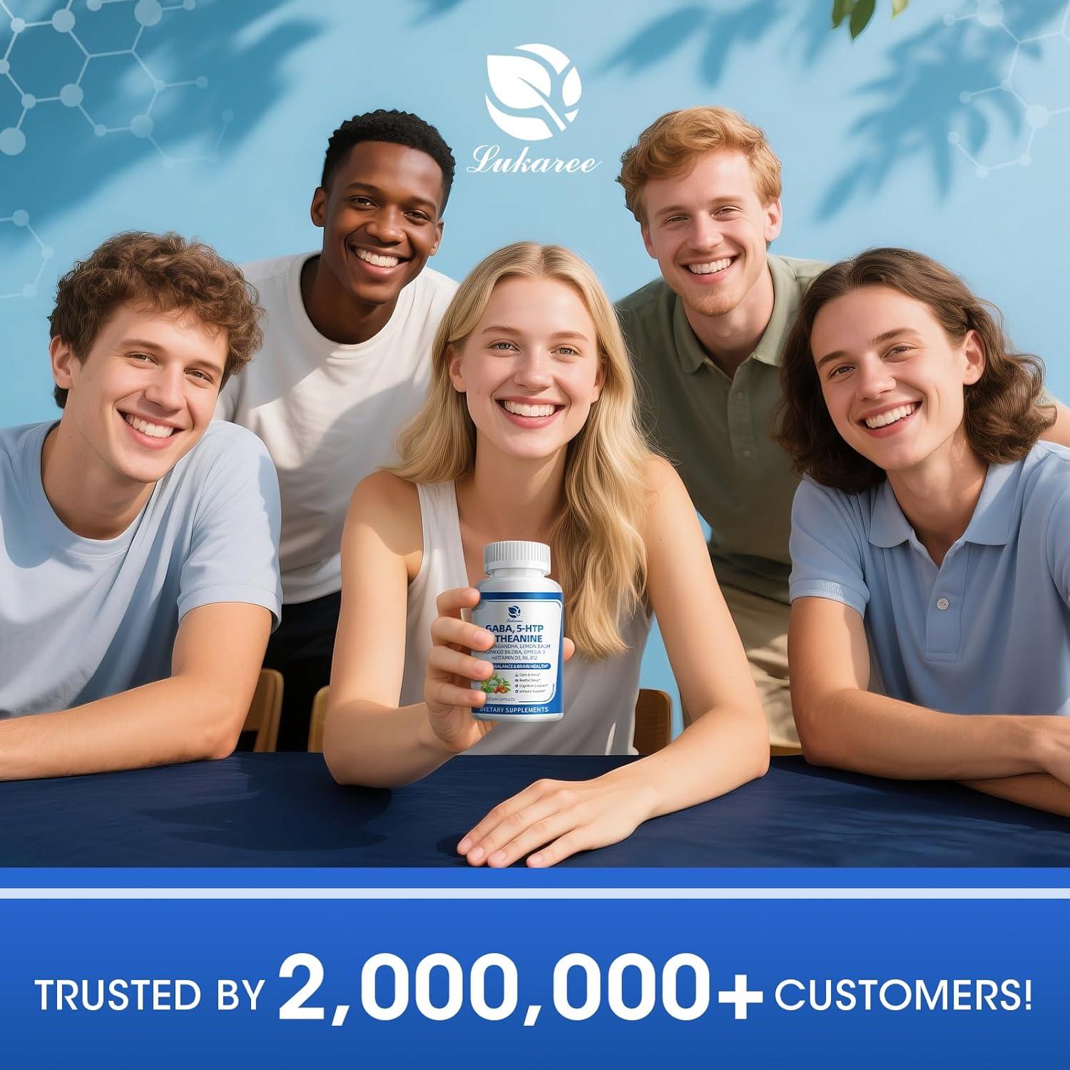 GABA Supplements 750mg with L Theanine, 5HTP, Ashwagandha, Lemon Balm, Ginkgo Biloba, Omega-3, 10 in 1 GABA Calm Capsules for Sleep, Relaxation, Focus, Mood Support, Cortisol Balance - 90CT