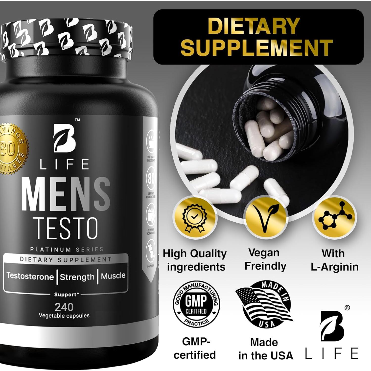 Suplemento Aumentador de Testosterona B Life Testo 80 Porciones