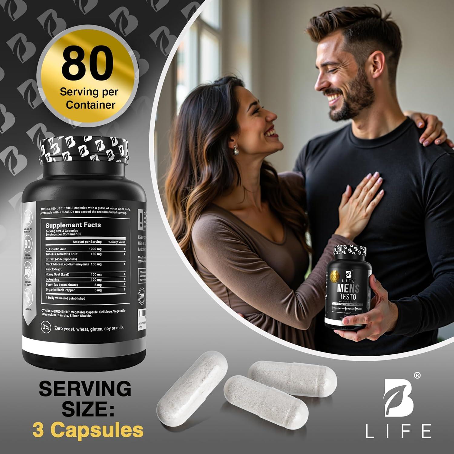 Suplemento Aumentador de Testosterona B Life Testo 80 Porciones