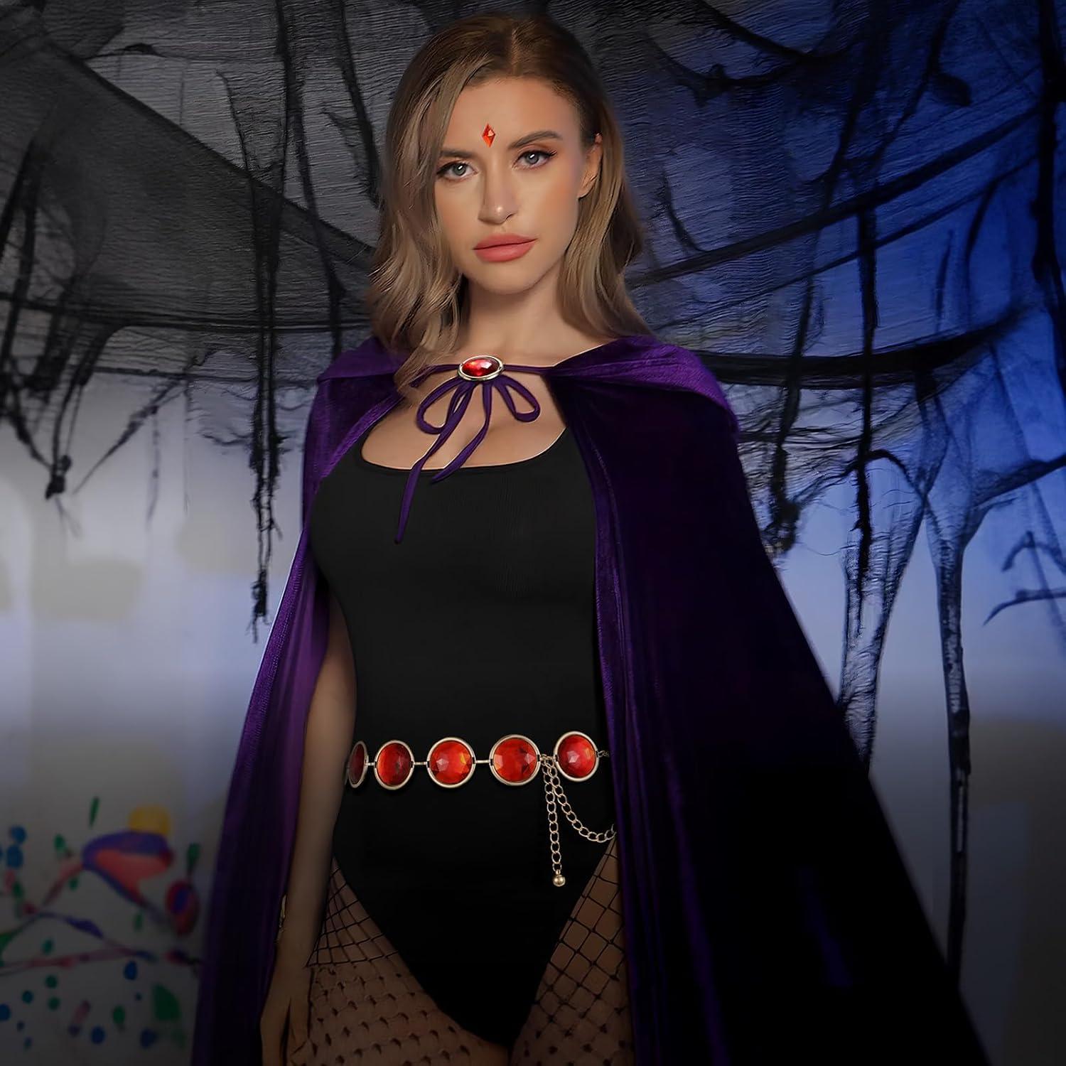 Disfraz de Halloween Mujer Capa Morada con Gemas Rojas 100 cm