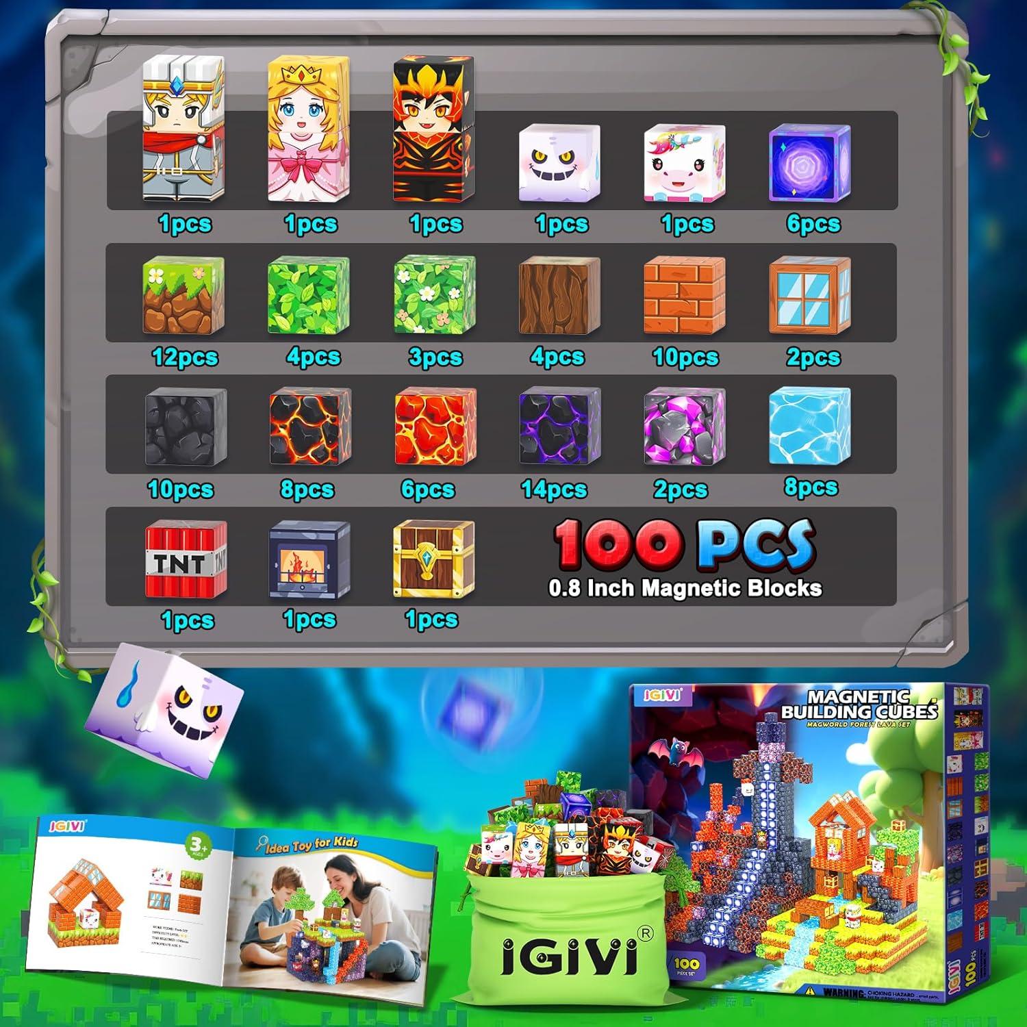 Bloques Magnéticos IGIVI 100PCS - Juguetes STEM 3D para Niños