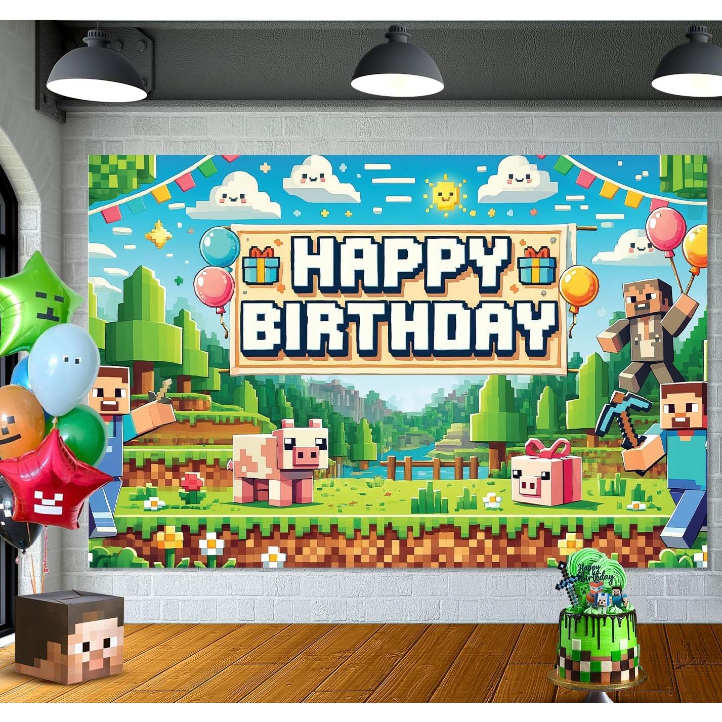 Banner de Cumpleaños Feliz Pixel 1.83x1.22m Indotribe Decoración