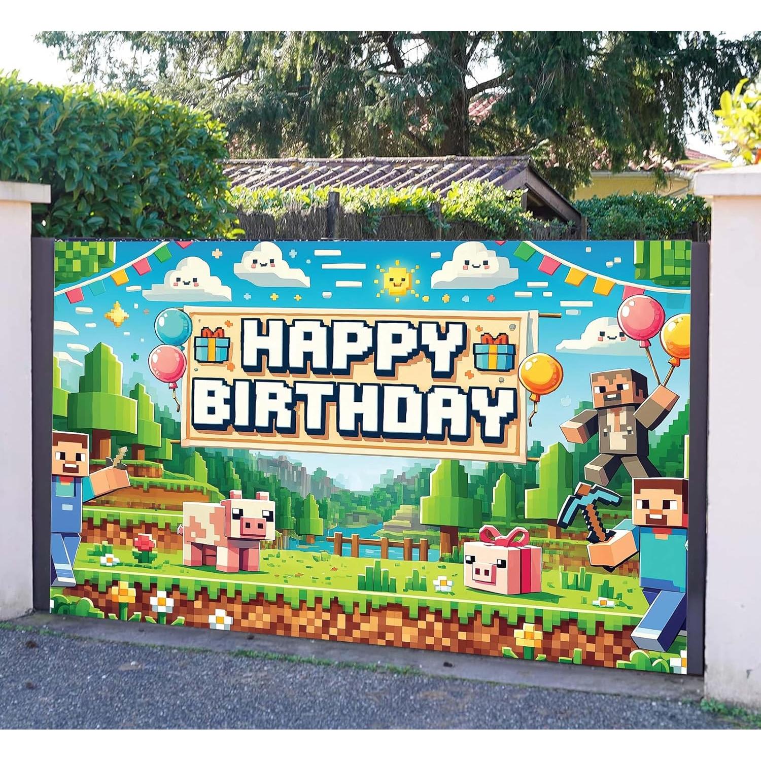 Banner de Cumpleaños Feliz Pixel 1.83x1.22m Indotribe Decoración