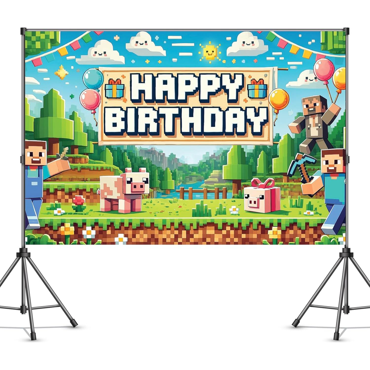 Banner de Cumpleaños Feliz Pixel 1.83x1.22m Indotribe Decoración