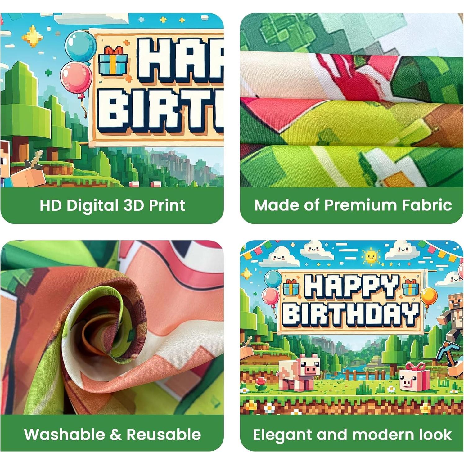 Banner de Cumpleaños Feliz Pixel 1.83x1.22m Indotribe Decoración