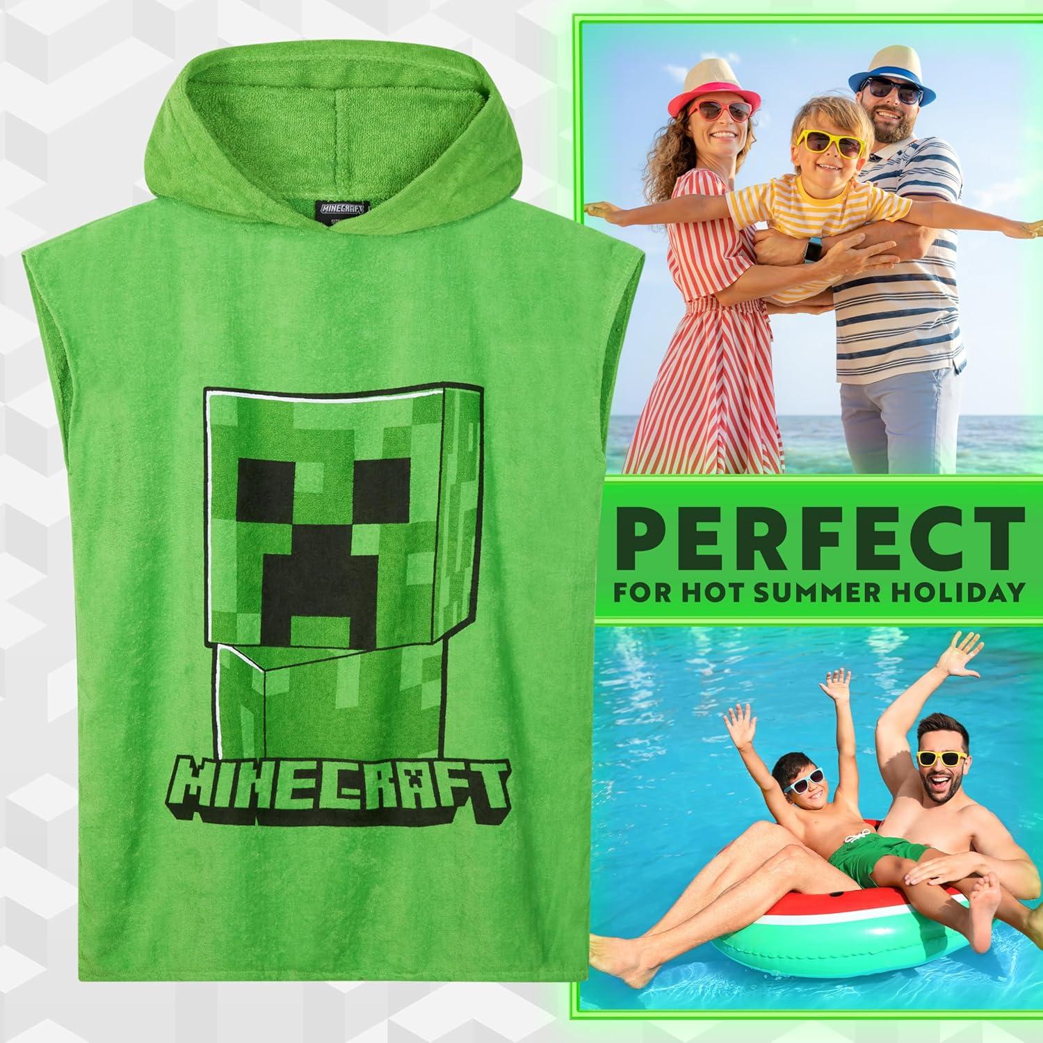 Toalla Poncho Minecraft Verde para Niños 6-9 Años