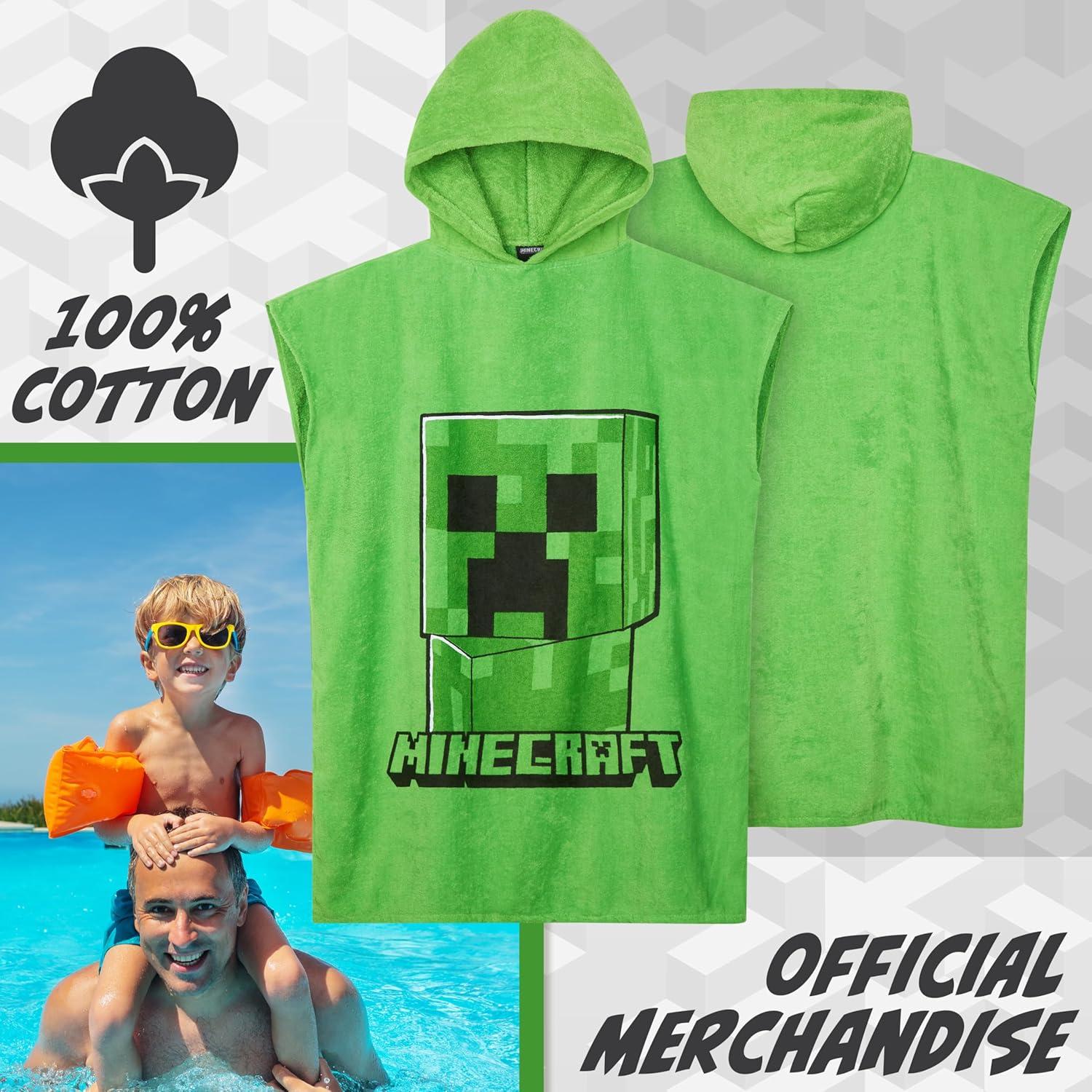 Toalla Poncho Minecraft Verde para Niños 6-9 Años
