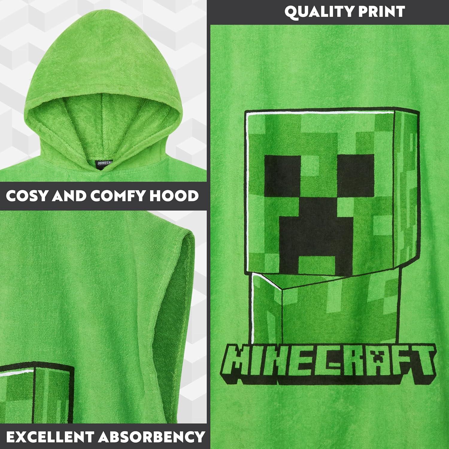 Toalla Poncho Minecraft Verde para Niños 6-9 Años