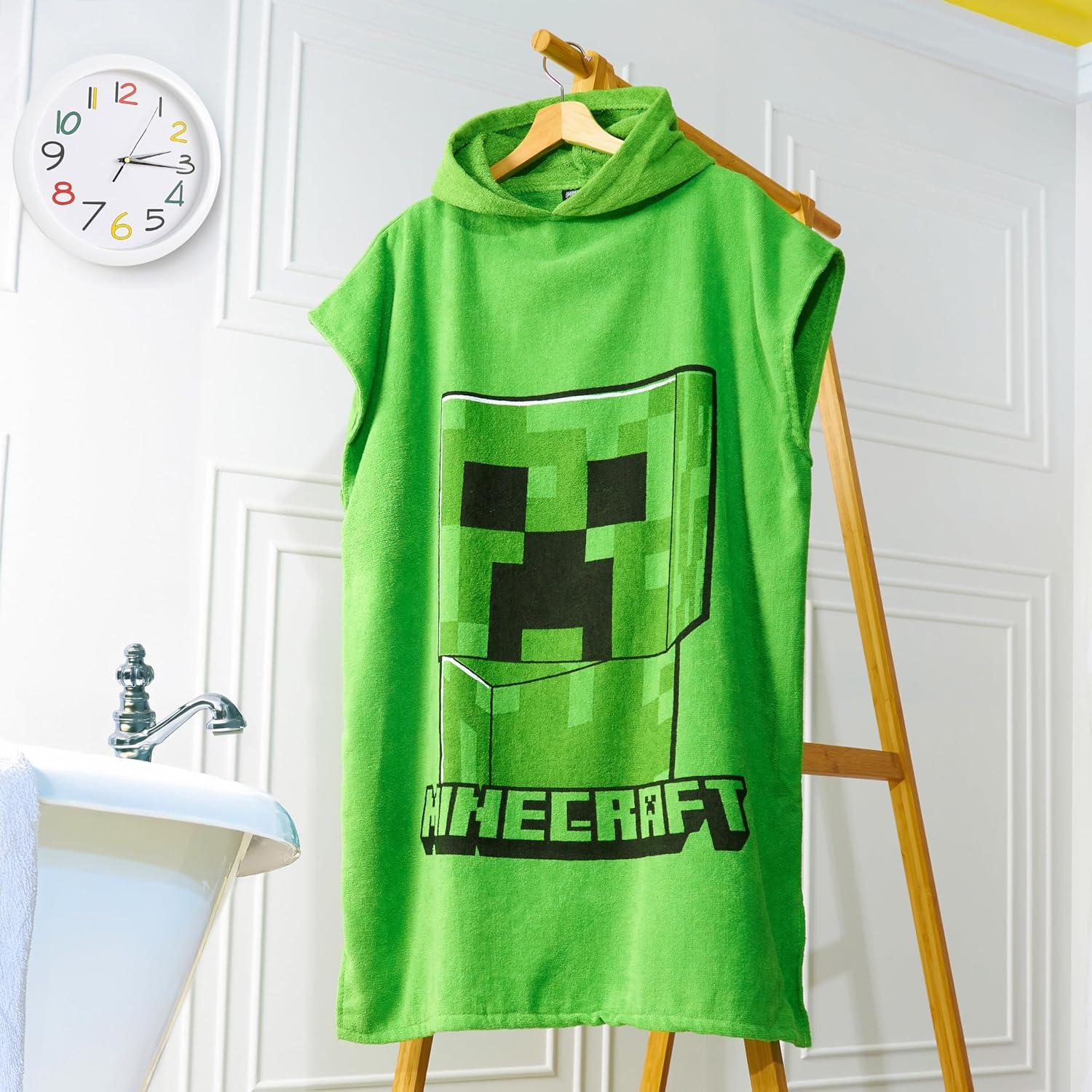 Toalla Poncho Minecraft Verde para Niños 6-9 Años