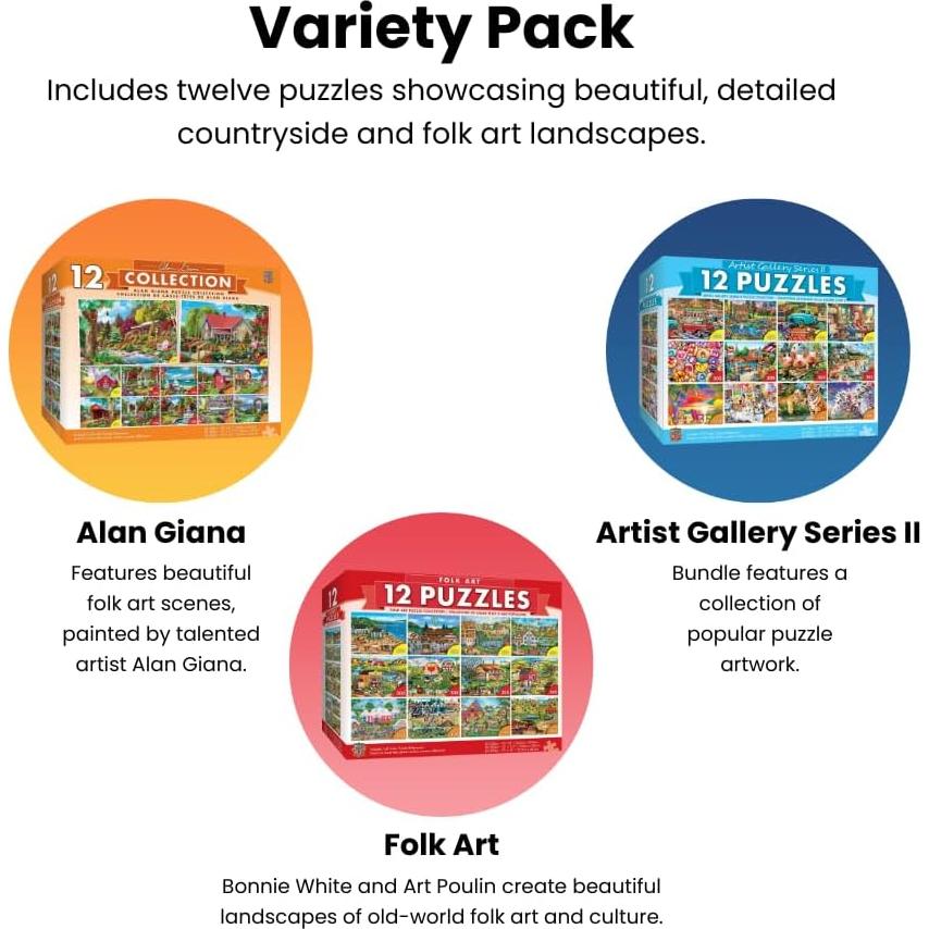 MasterPieces Paquete de 12 Rompecabezas 500/300/100 Piezas