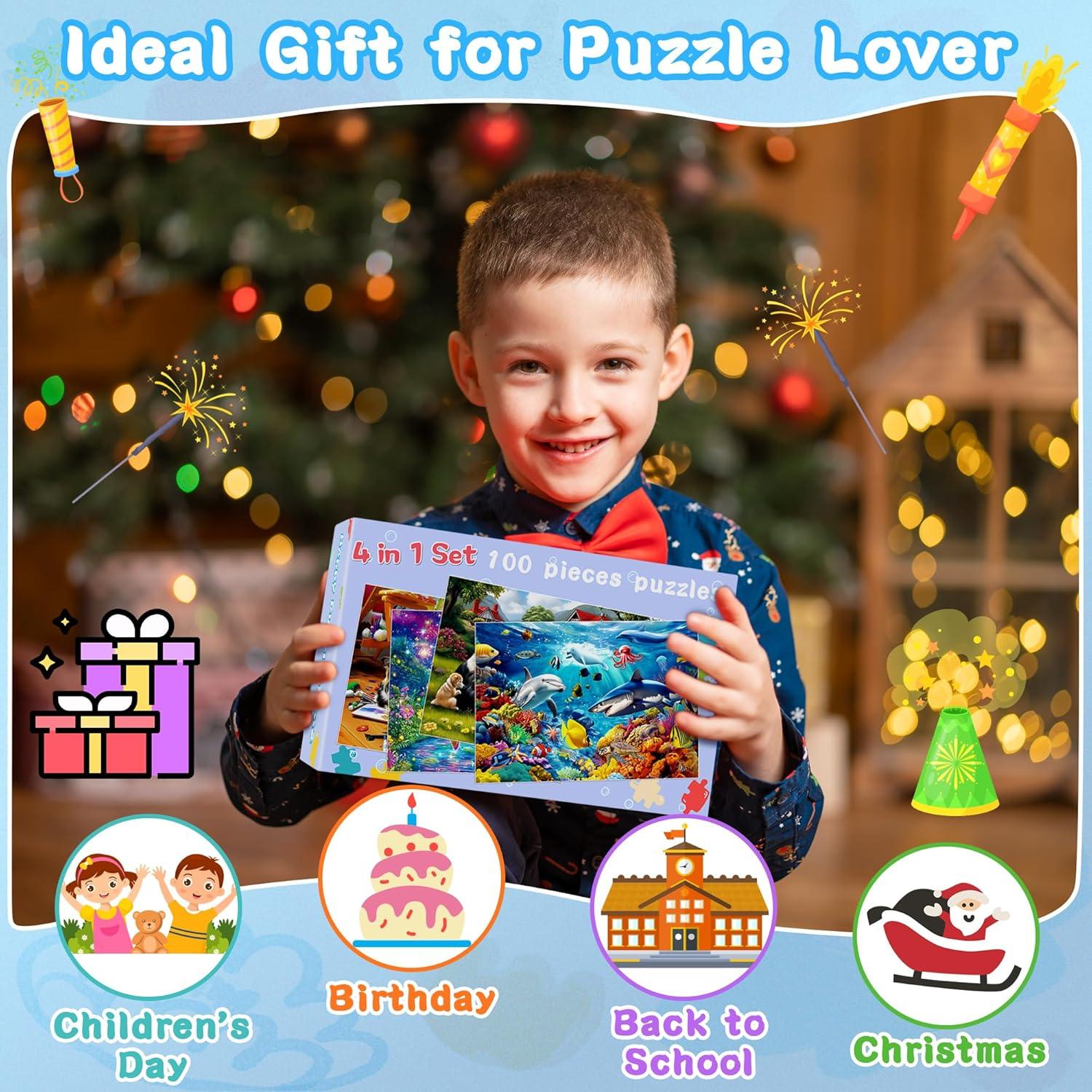 Rompecabezas 4 en 1 Engfa 100 Piezas para Niños 4 a 8 Años