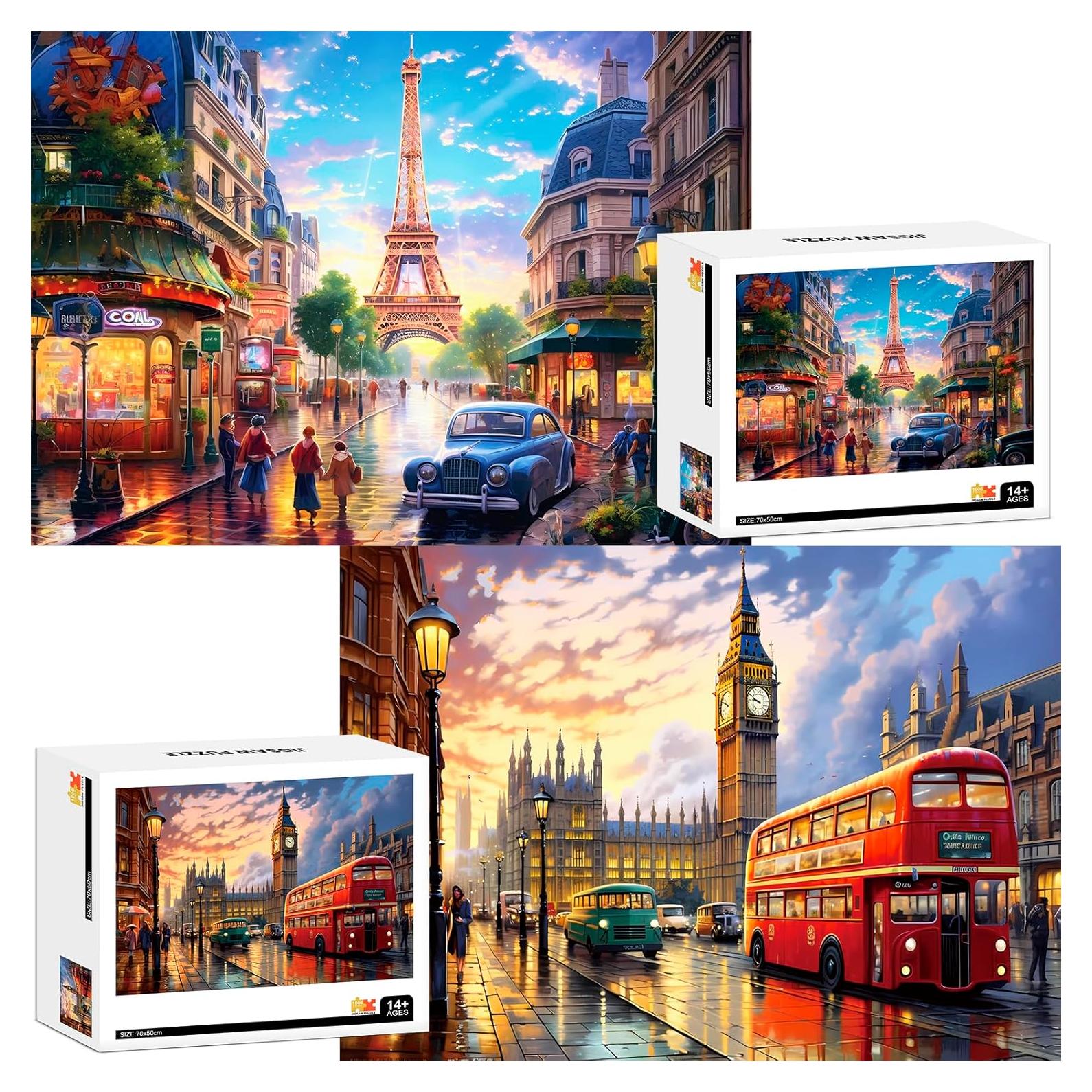 Paquete de 2 Rompecabezas 1000 Piezas Big Ben y Torre Eiffel