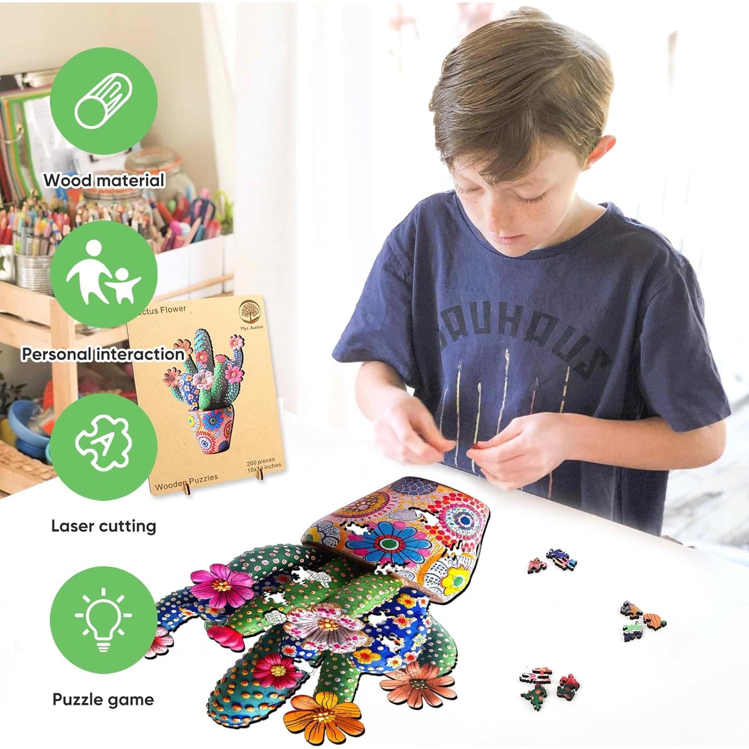 Rompecabezas de Madera Mys Aurora Flor de Cactus 200 Piezas