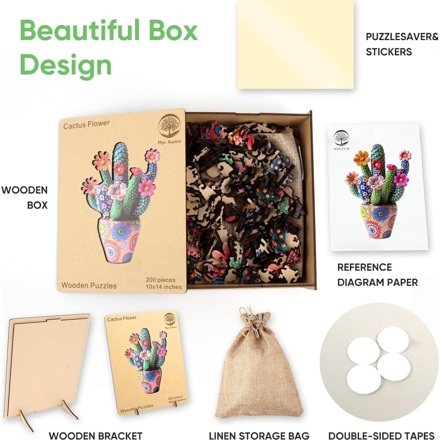 Rompecabezas de Madera Mys Aurora Flor de Cactus 200 Piezas