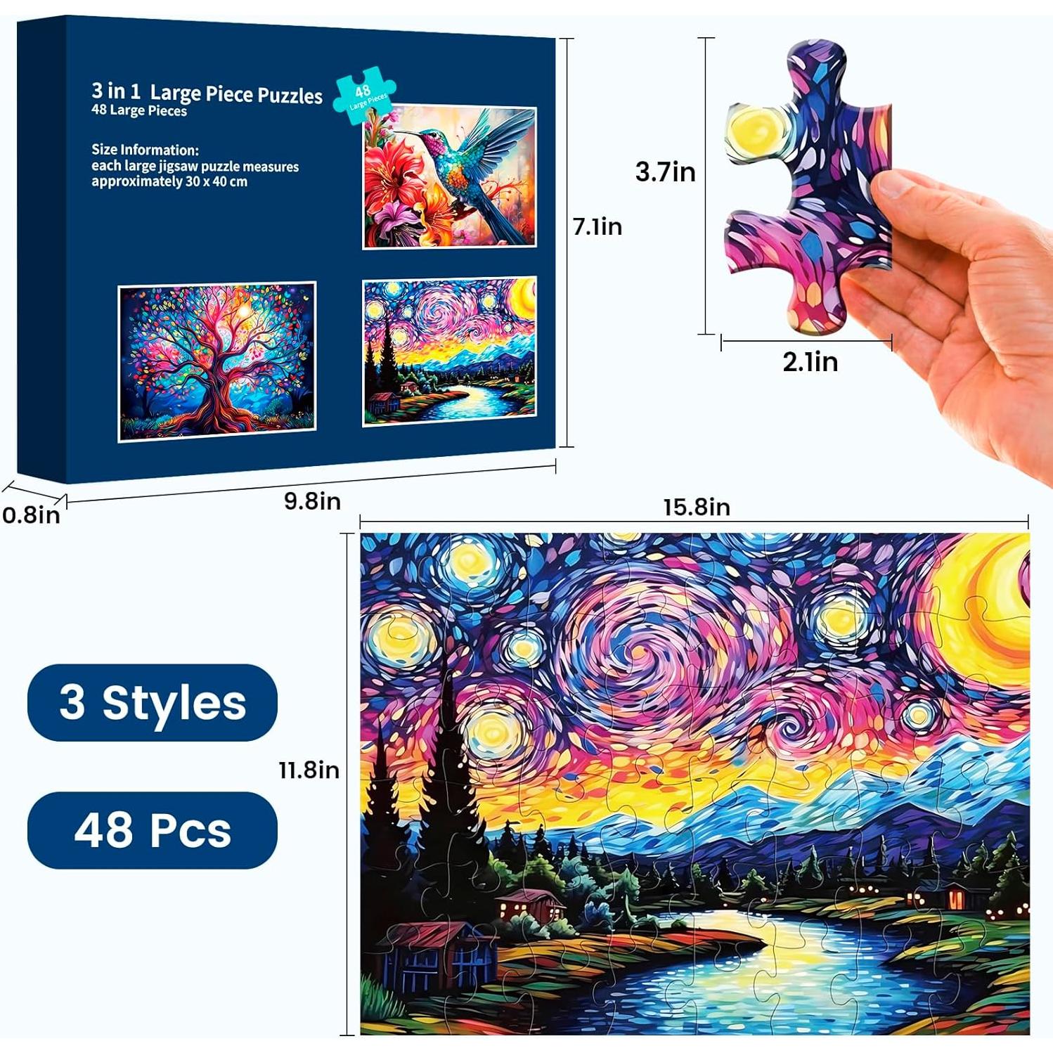 3 Paquetes de 48 Puzzles Grandes Maiqufa para Personas Mayores