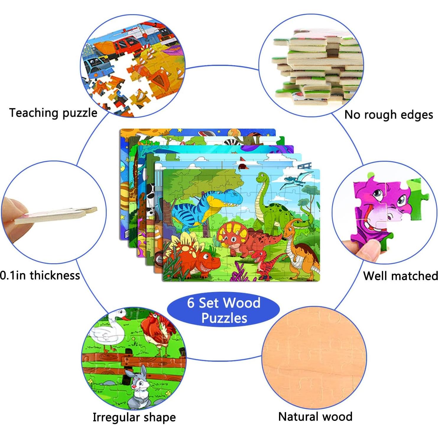 Rompecabezas de Madera para Niños Runlycan - 6 Temas 60 Piezas