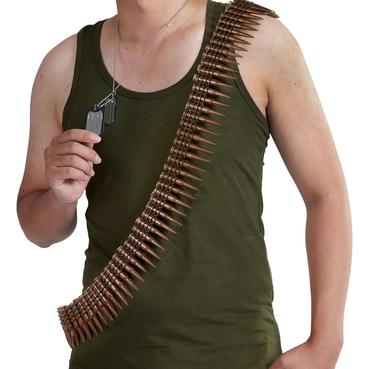 Spooktacular Creations Halloween Ammo Costume Accessories Included Army Bullet Belt with Fake Bullet and Dog Tag Necklace, Bandolier and Stainless Steel Military Tag Toy Set for Soldier Cosplay