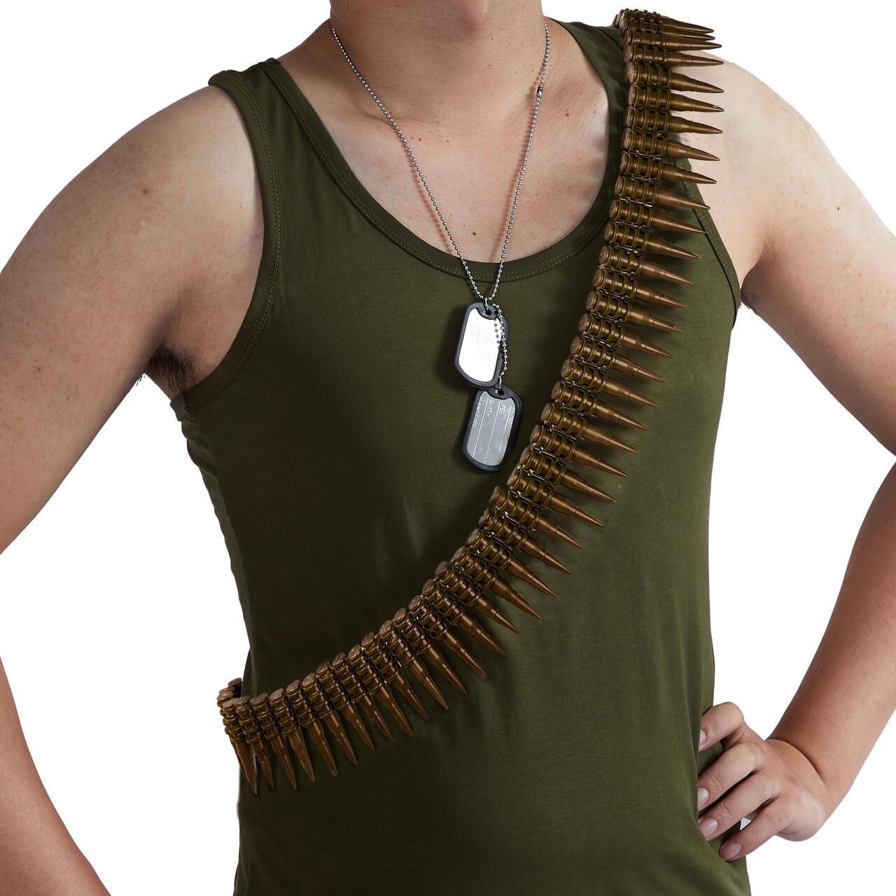 Spooktacular Creations Halloween Ammo Costume Accessories Included Army Bullet Belt with Fake Bullet and Dog Tag Necklace, Bandolier and Stainless Steel Military Tag Toy Set for Soldier Cosplay