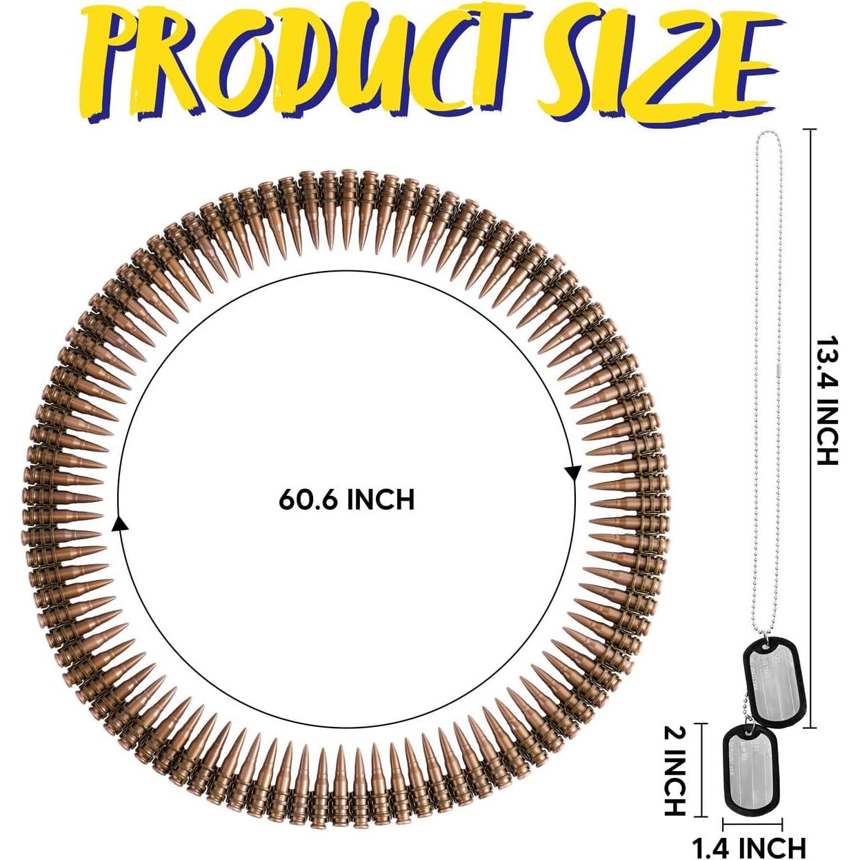 Spooktacular Creations Halloween Ammo Costume Accessories Included Army Bullet Belt with Fake Bullet and Dog Tag Necklace, Bandolier and Stainless Steel Military Tag Toy Set for Soldier Cosplay