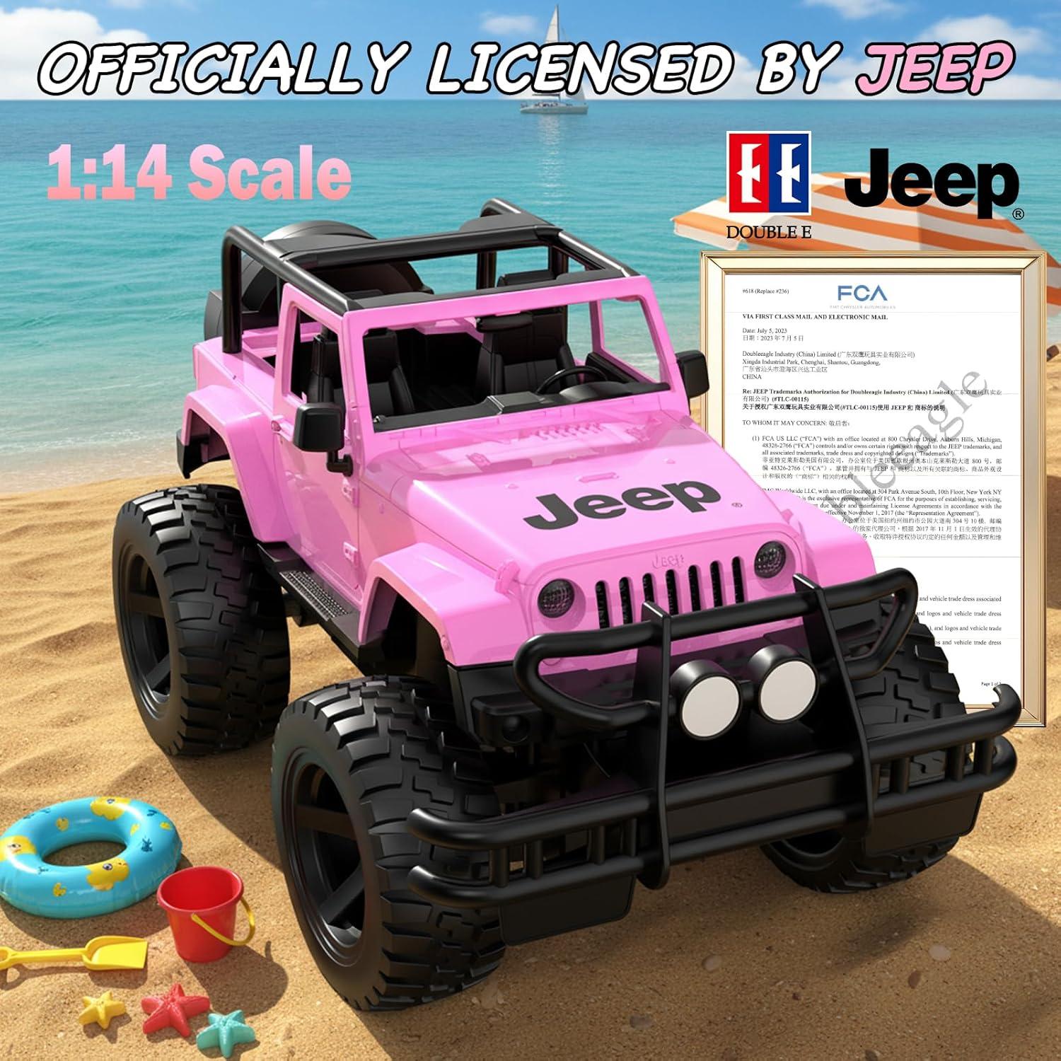 Coche RC Jeep Licenciado Rosa 1:14 para Niñas 80 Min Juego