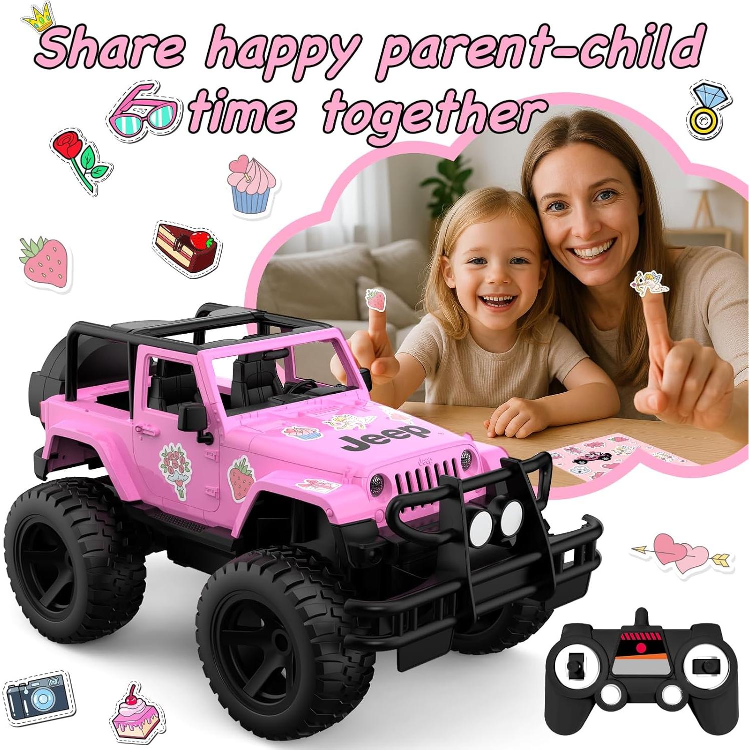 Coche RC Jeep Licenciado Rosa 1:14 para Niñas 80 Min Juego