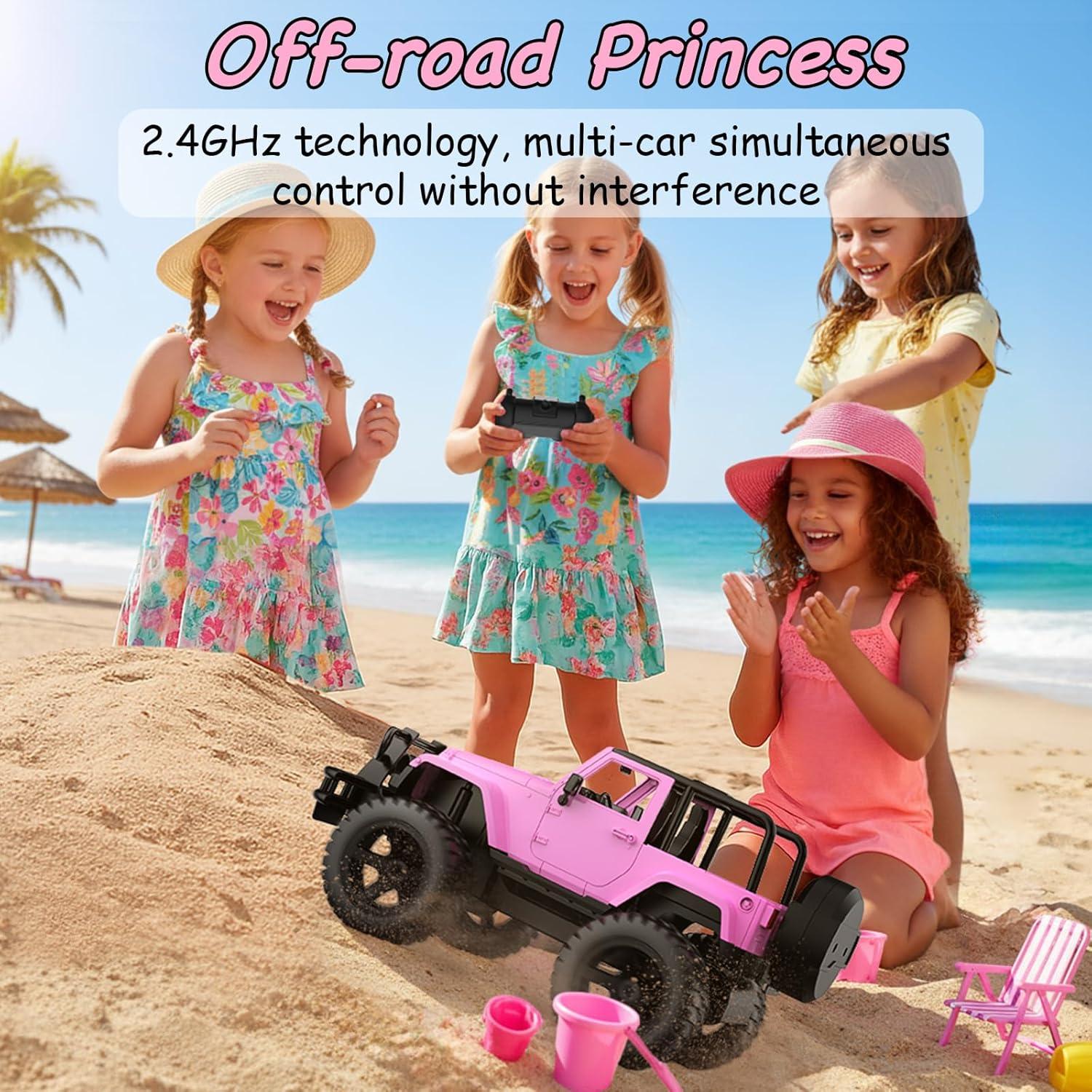 Coche RC Jeep Licenciado Rosa 1:14 para Niñas 80 Min Juego