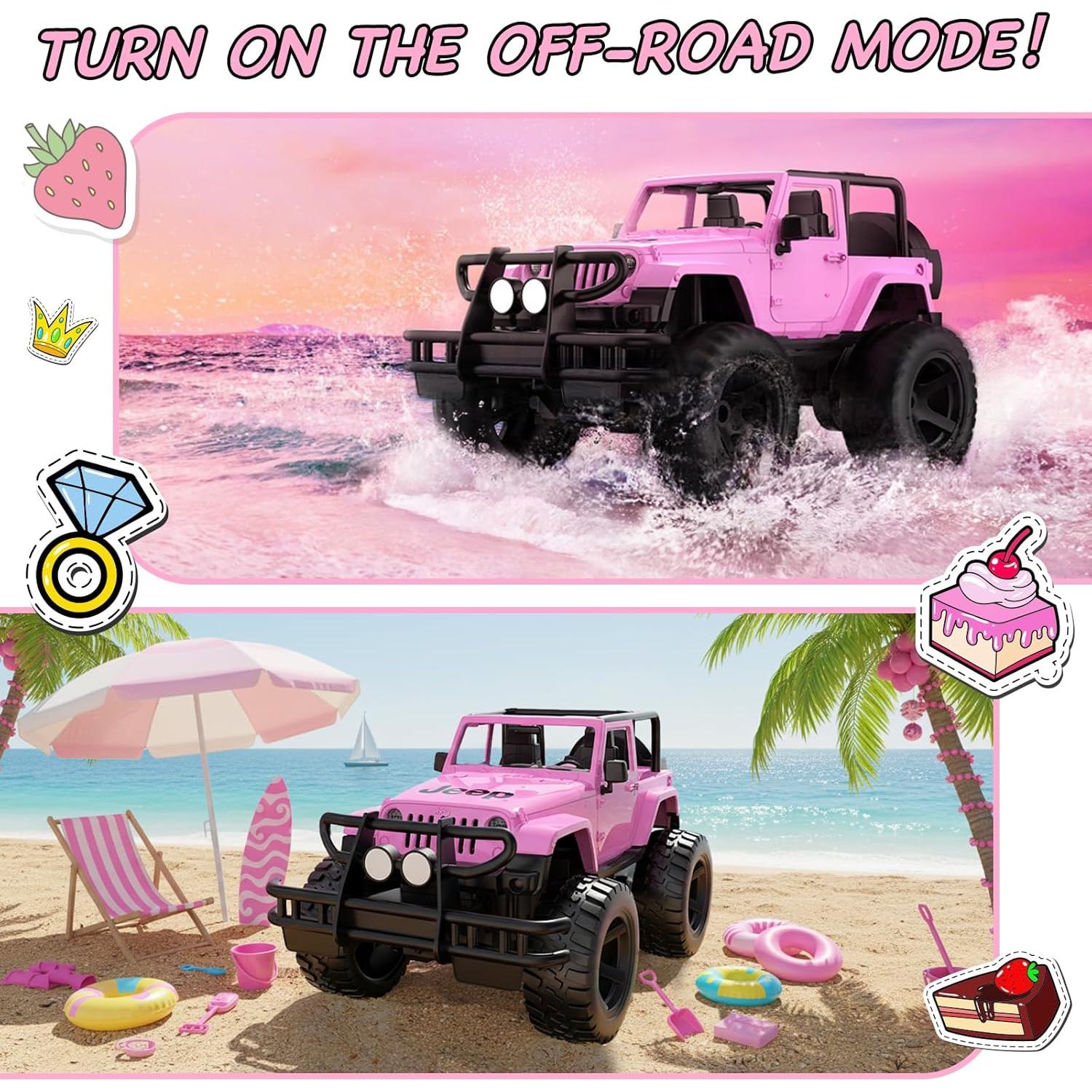 Coche RC Jeep Licenciado Rosa 1:14 para Niñas 80 Min Juego