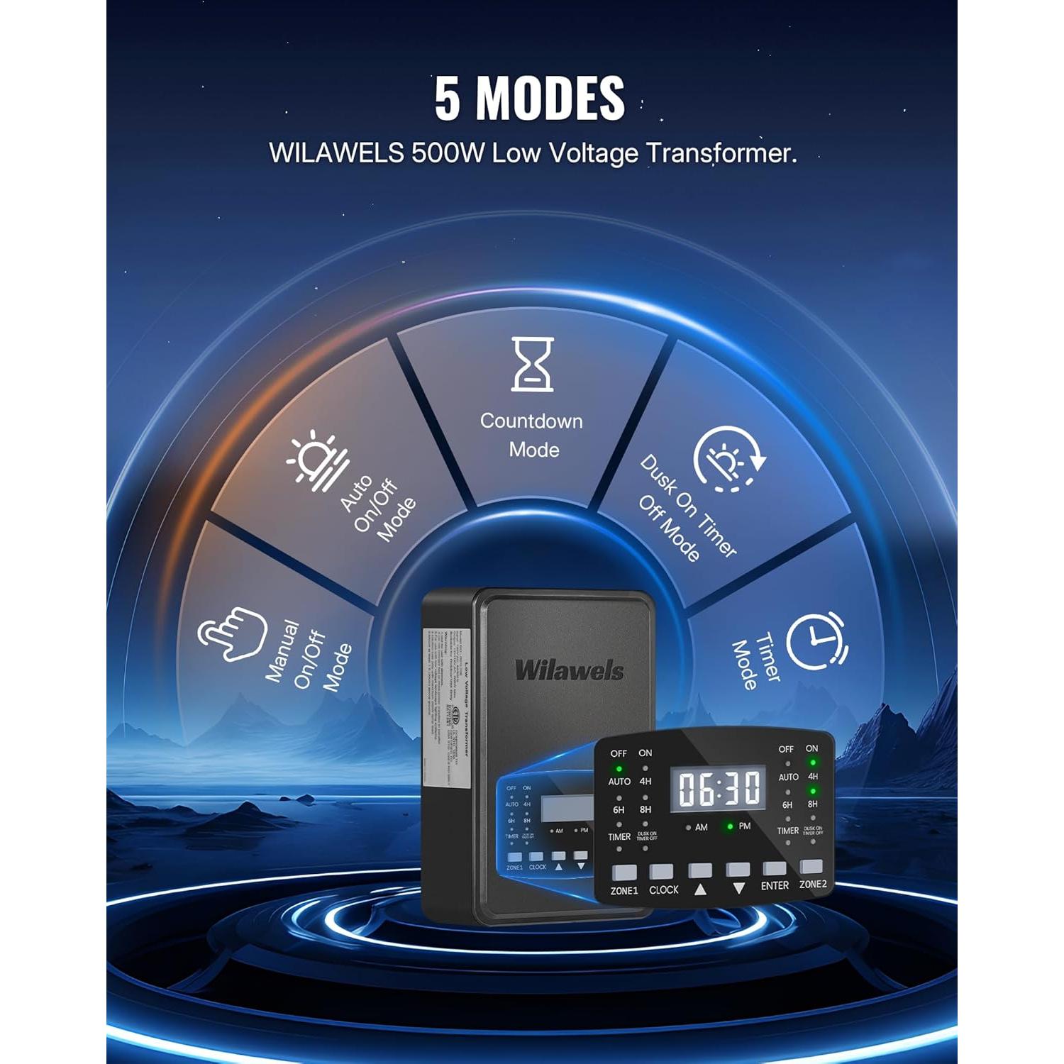 Transformador de Iluminación de Paisaje WILAWELS 500W 2 Zonas