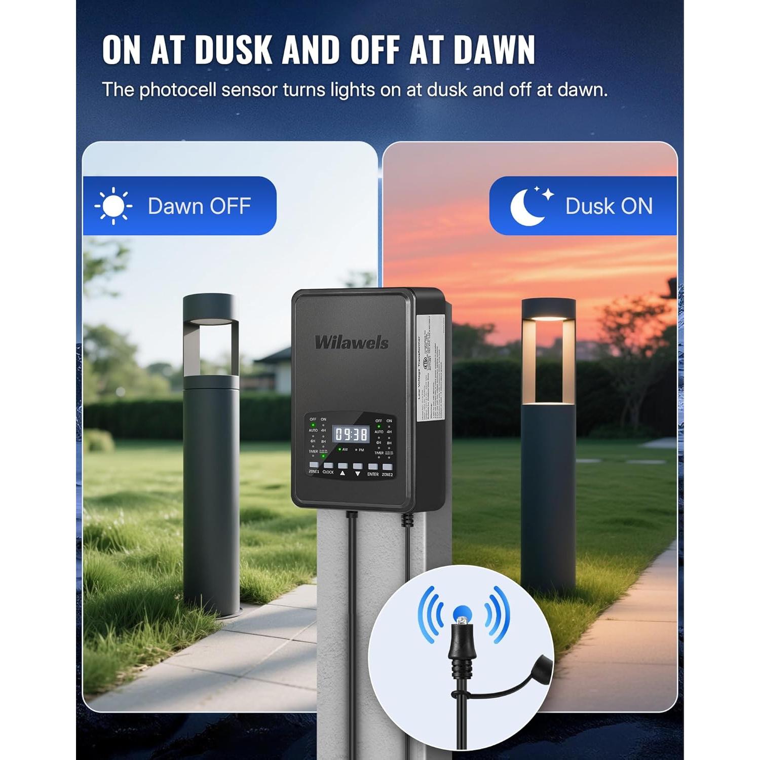 Transformador de Iluminación de Paisaje WILAWELS 500W 2 Zonas