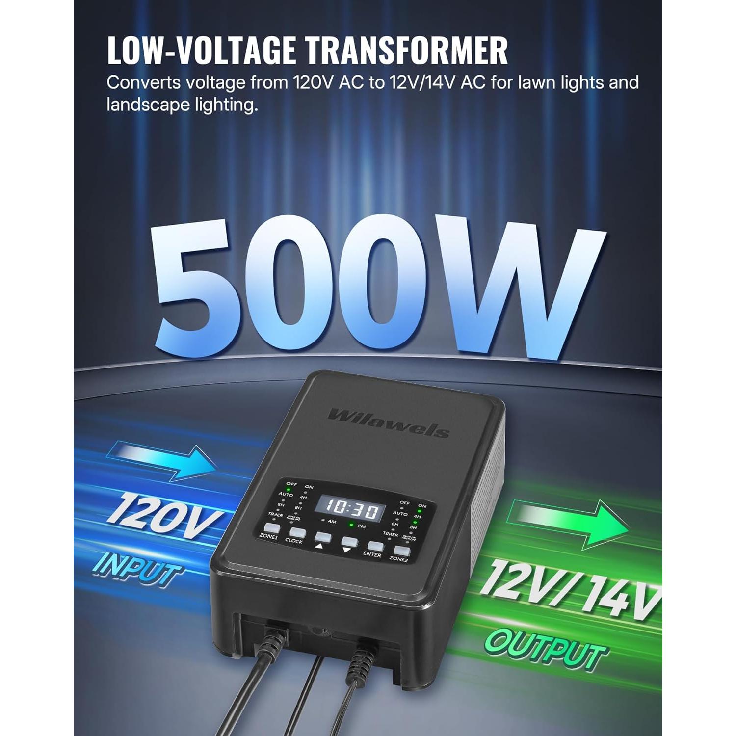 Transformador de Iluminación de Paisaje WILAWELS 500W 2 Zonas