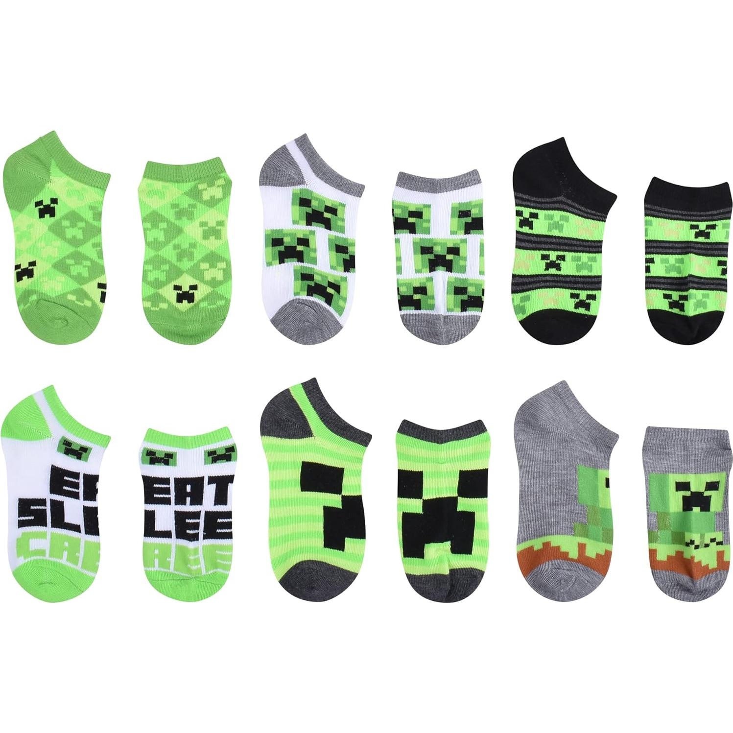 Calcetines Minecraft para Niños 6-8 Verde Medio 6-Pack