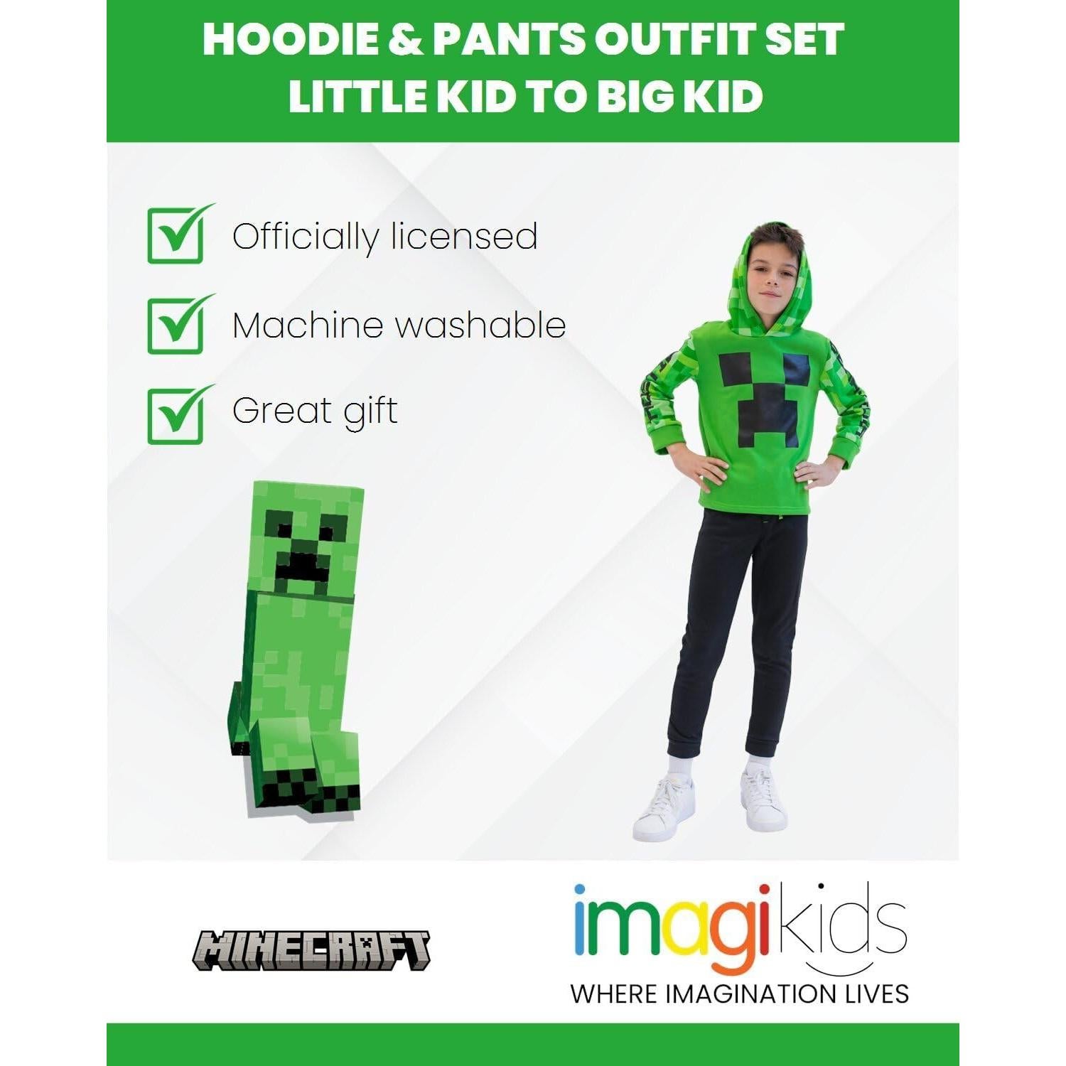 Conjunto Sudadera con Capucha y Pantalones Minecraft Creeper Niños