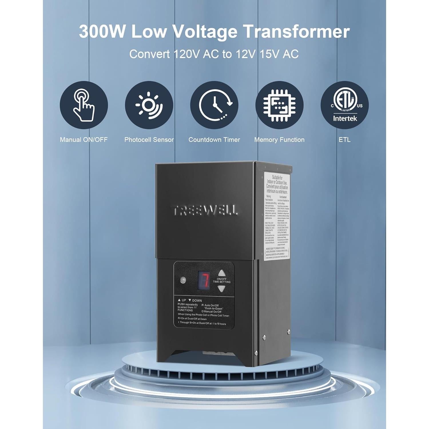 Transformador de Paisaje 300W treewell con Sensor y Temporizador