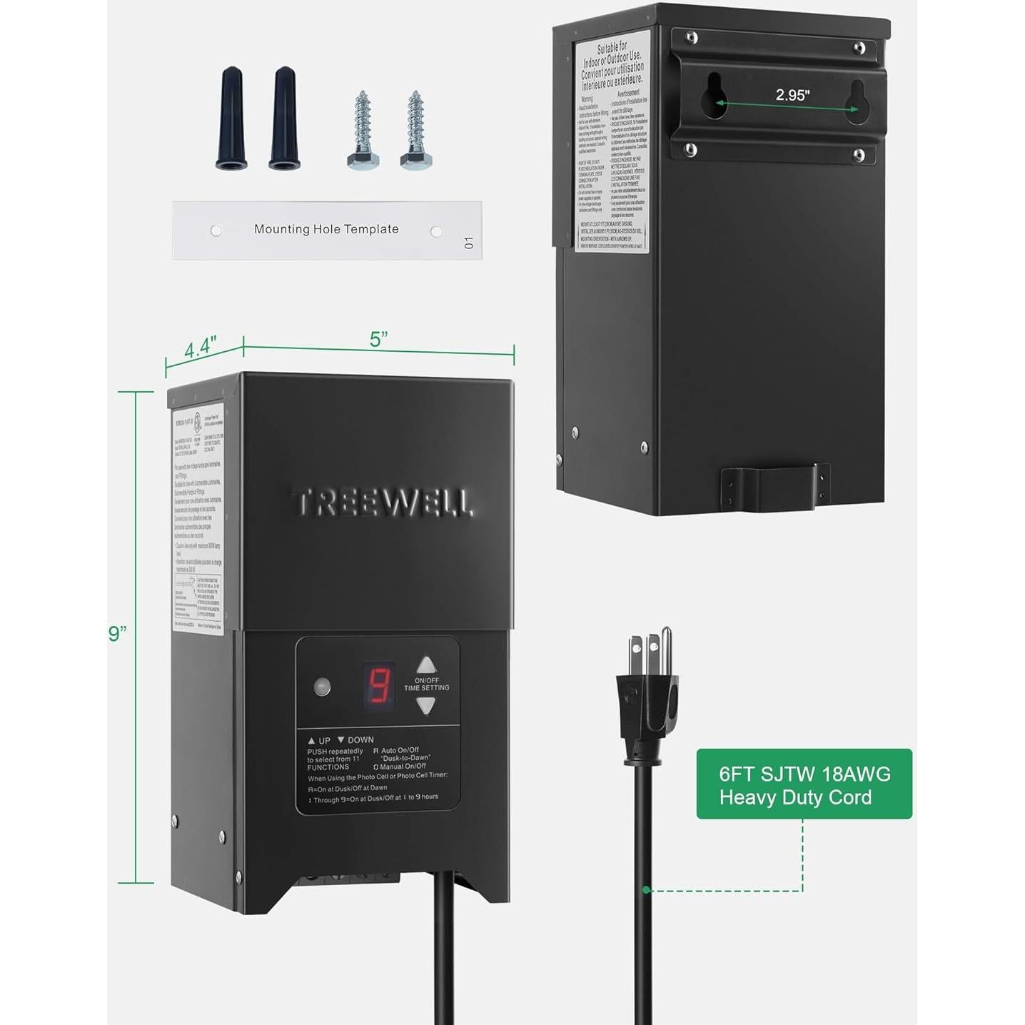 Transformador de Paisaje 300W treewell con Sensor y Temporizador