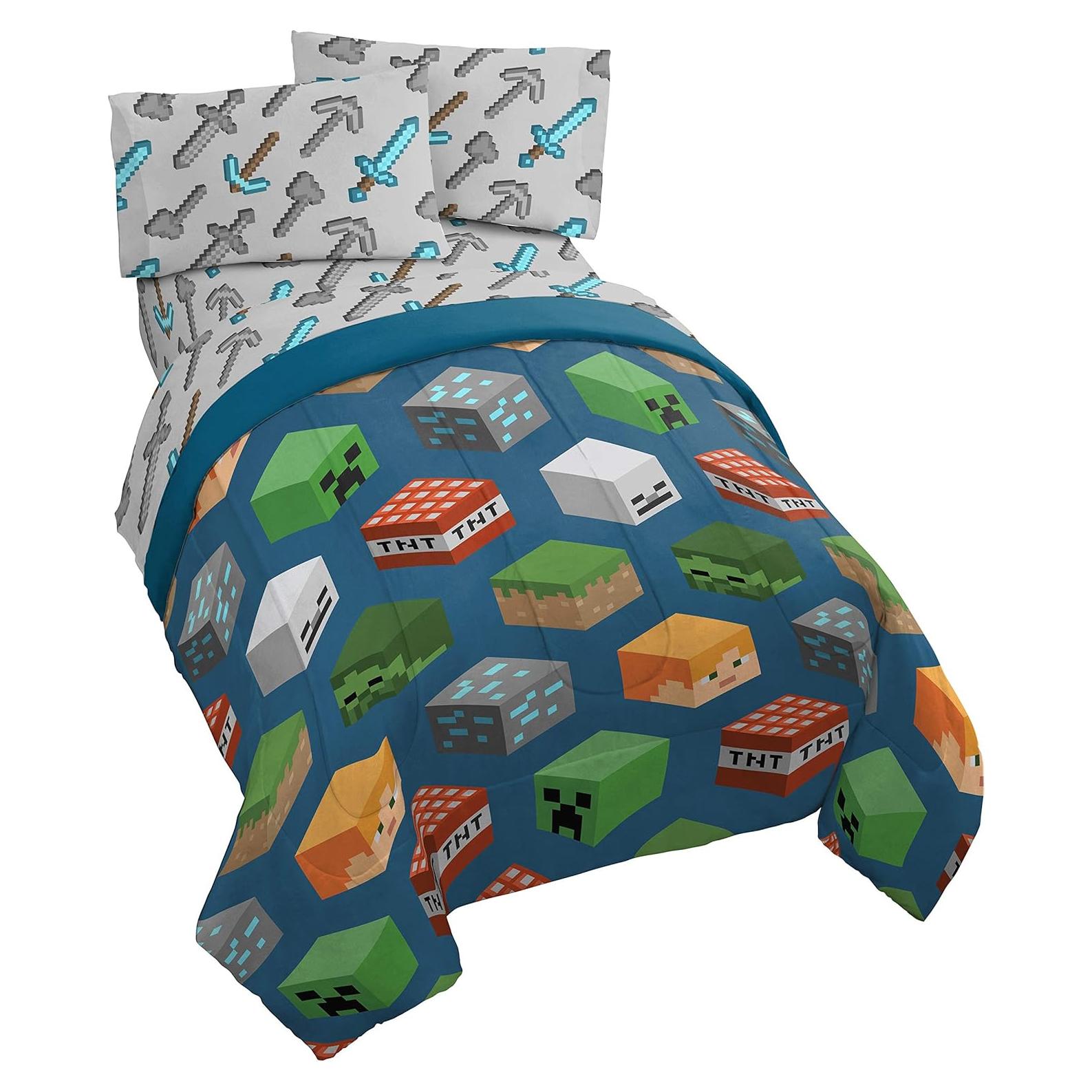 Juego de Cama Twin Jay Franco Minecraft 4 Piezas - Edredón y Sábanas
