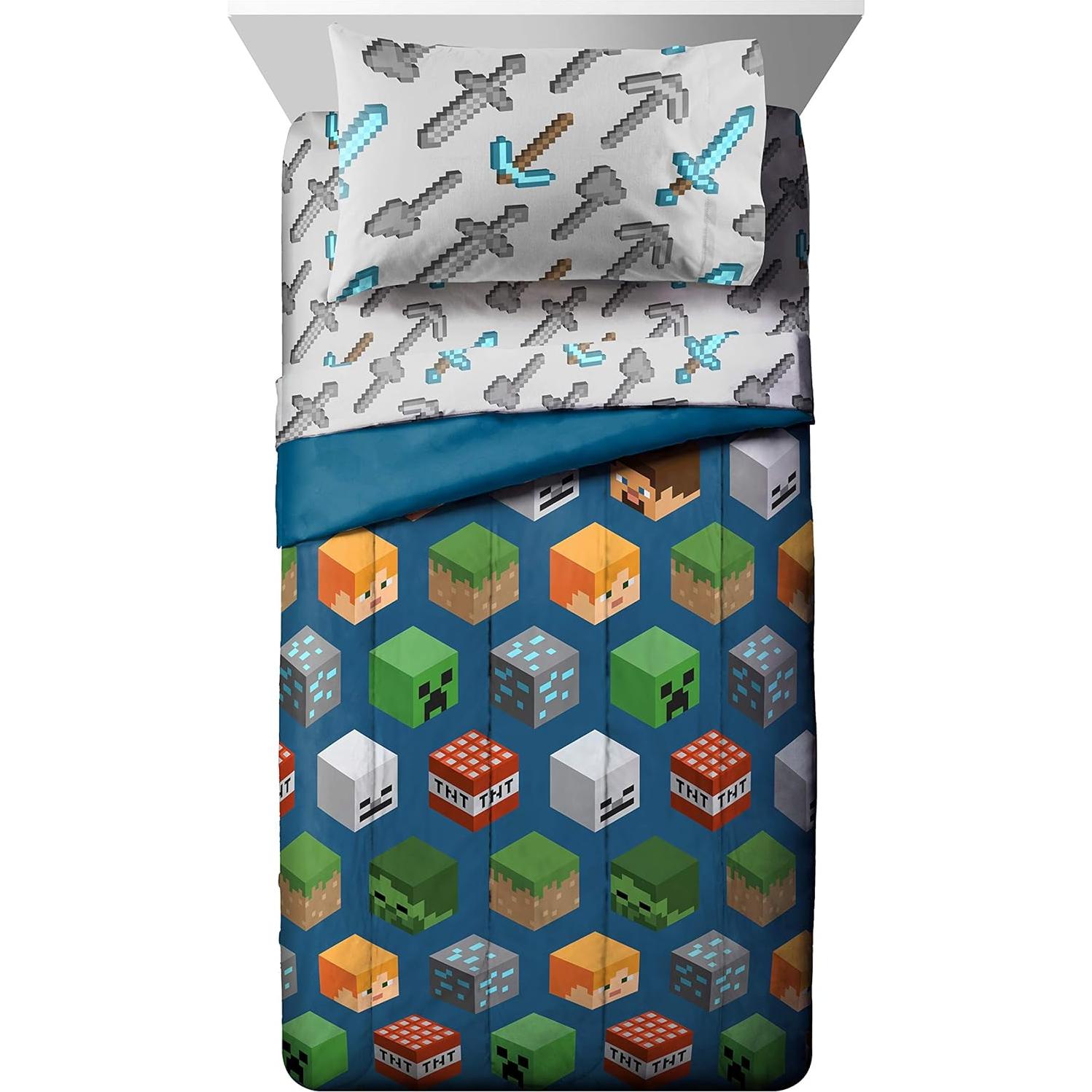 Juego de Cama Twin Jay Franco Minecraft 4 Piezas - Edredón y Sábanas