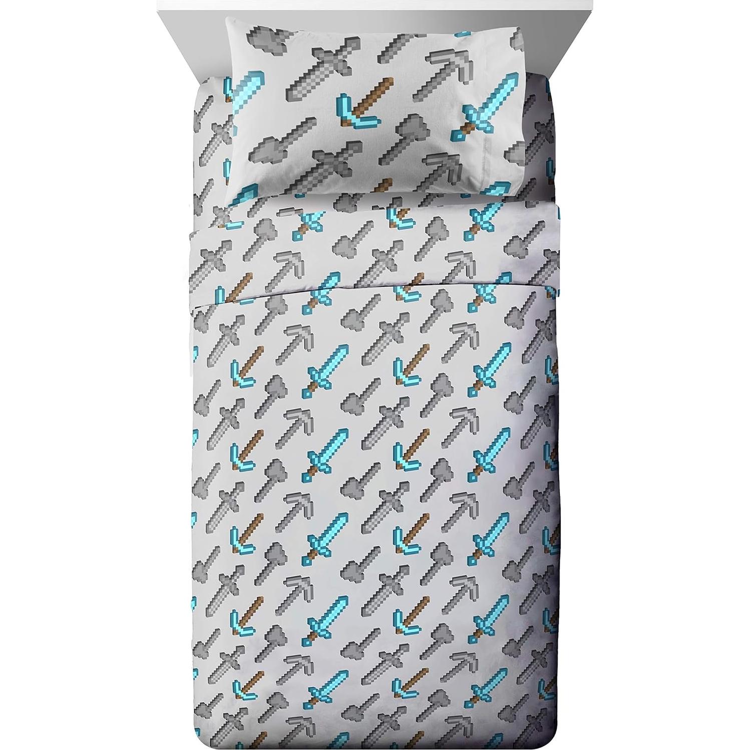 Juego de Cama Twin Jay Franco Minecraft 4 Piezas - Edredón y Sábanas