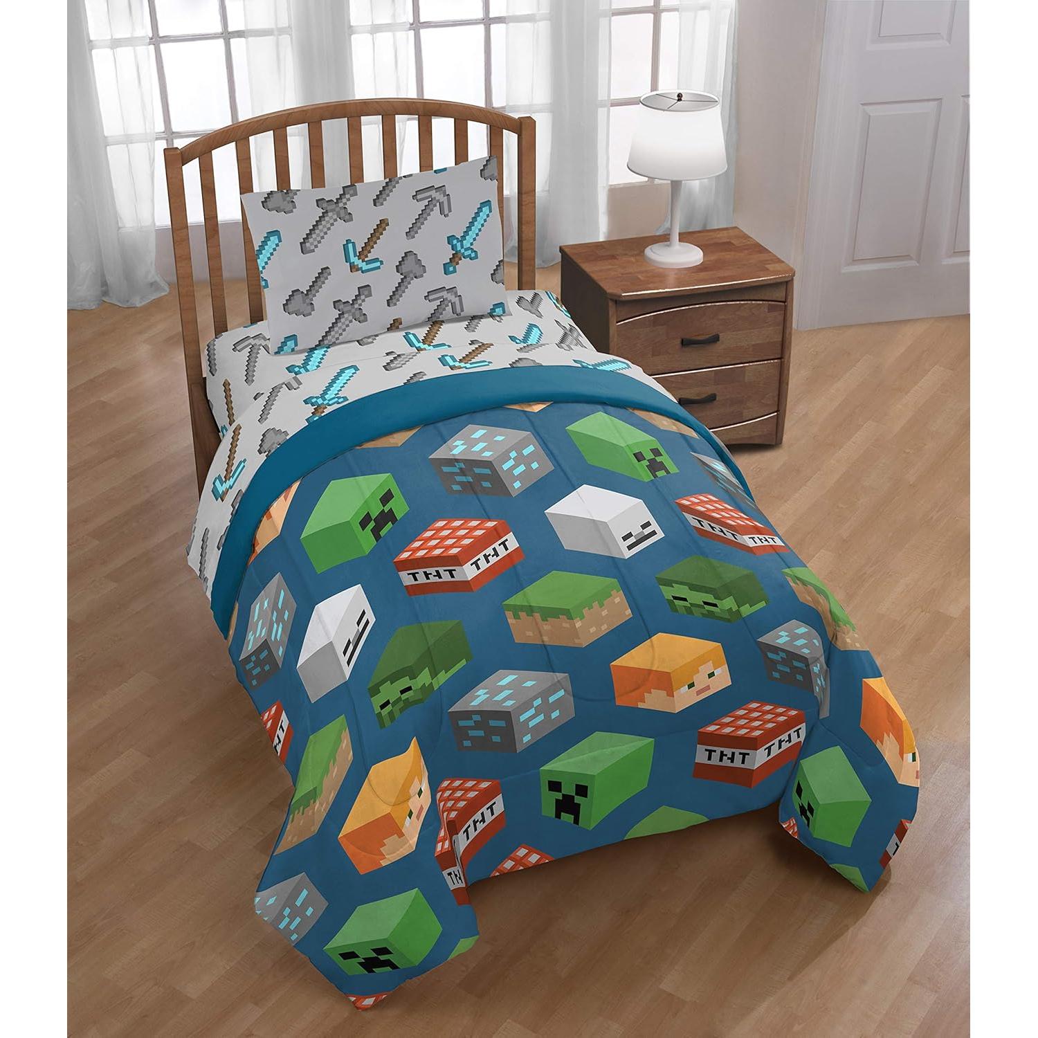 Juego de Cama Twin Jay Franco Minecraft 4 Piezas - Edredón y Sábanas