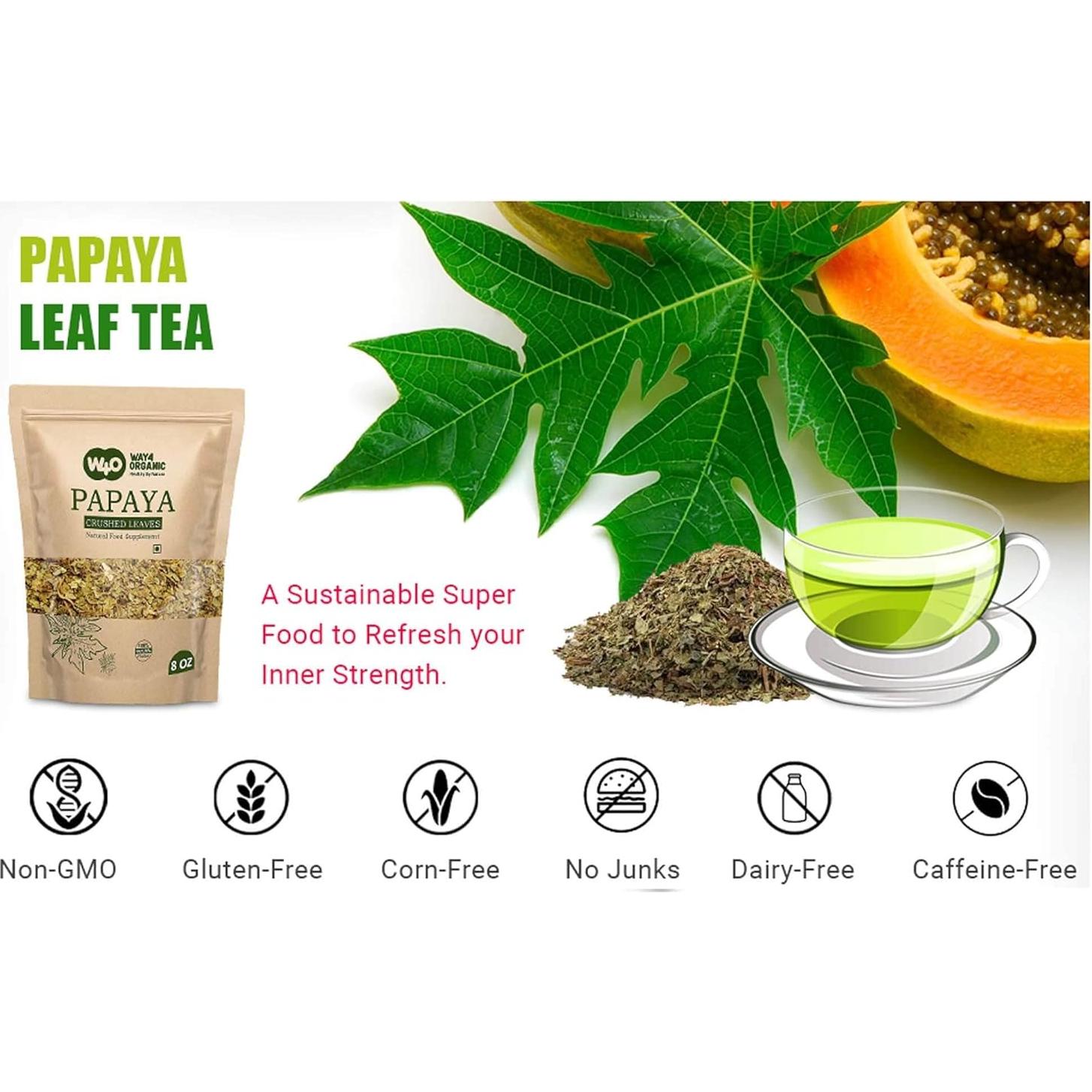 Té de Hoja de Papaya 227 Gr - Way4Organic, 100% Hojas Sueltas