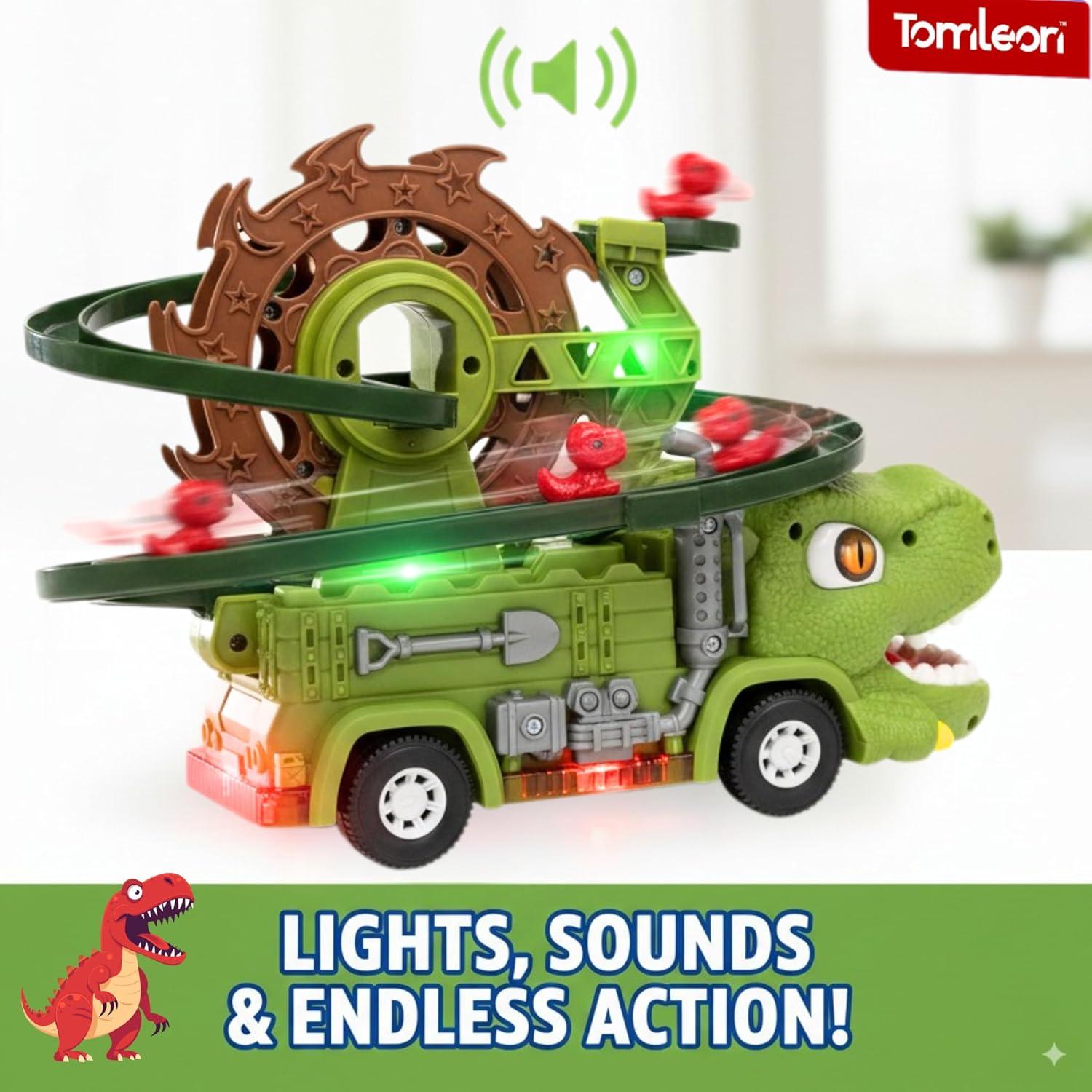 Camión Dinosaurio TOMLEON con Mini Dinosaurios y Luces