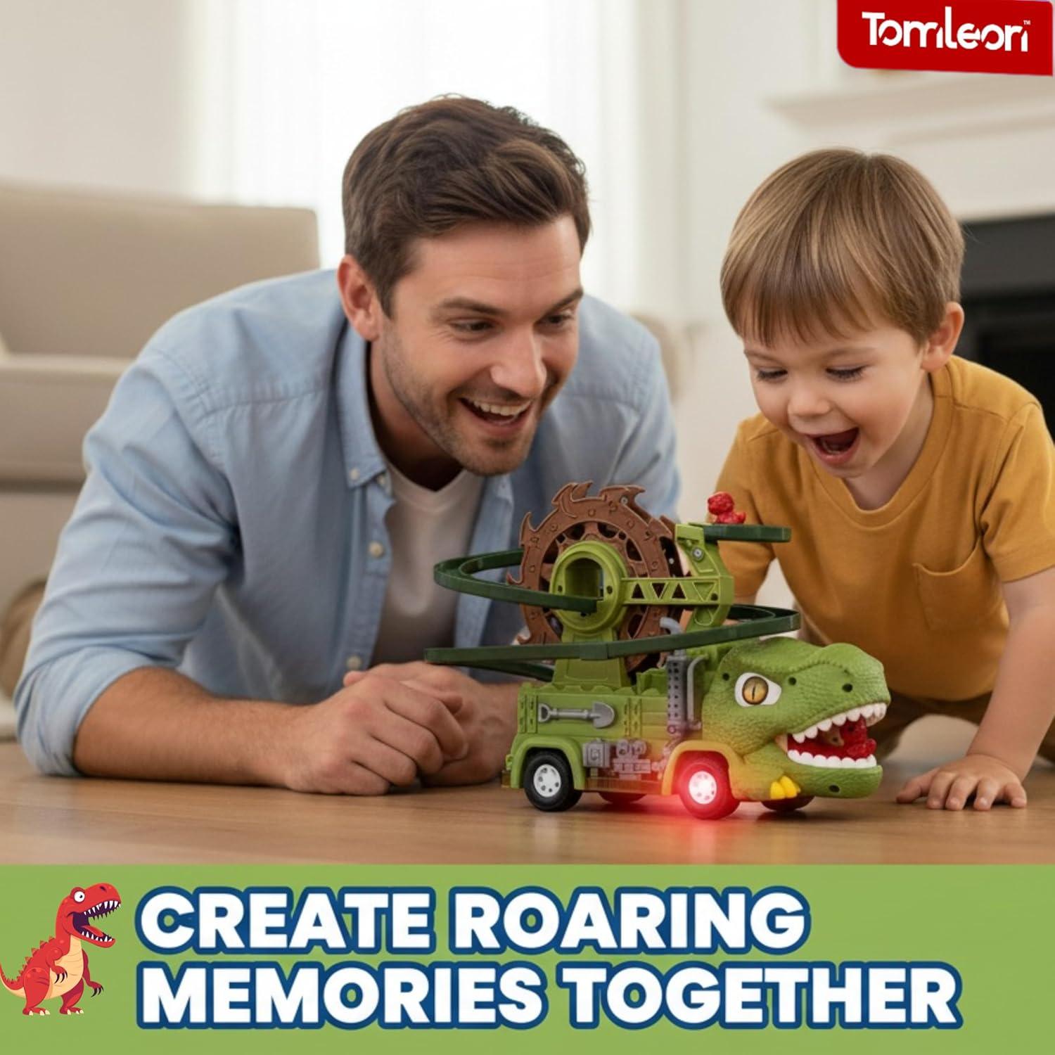 Camión Dinosaurio TOMLEON con Mini Dinosaurios y Luces