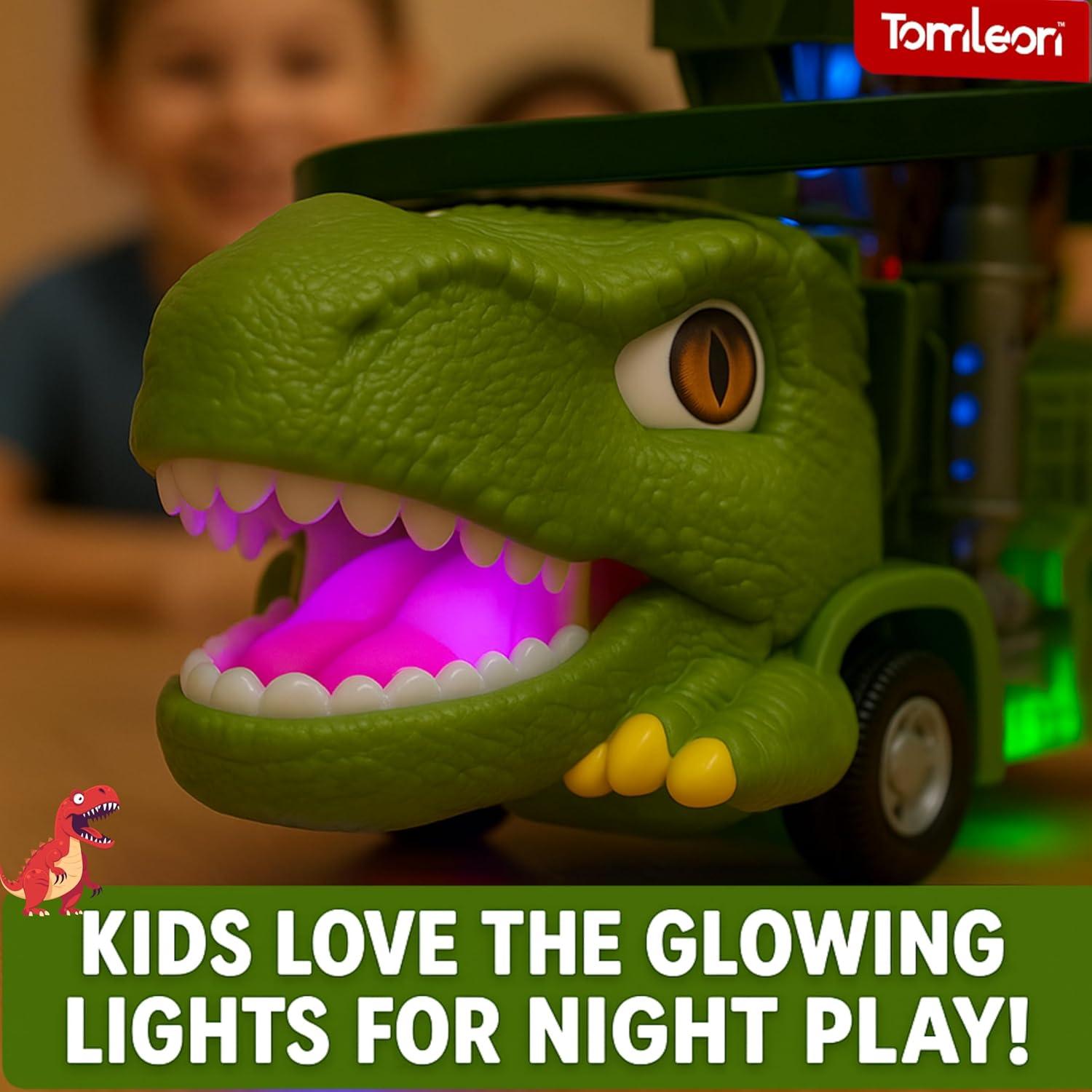 Camión Dinosaurio TOMLEON con Mini Dinosaurios y Luces