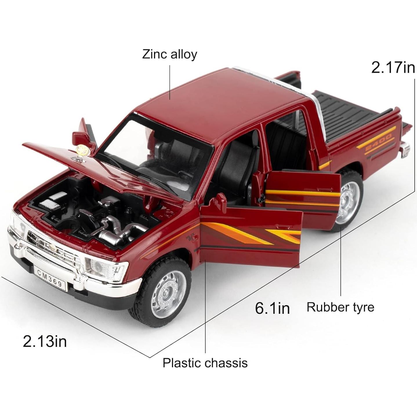 Coche de Juguete Pickup Hilux 1:32 Guarsiliymi Rojo con Luz y Sonido