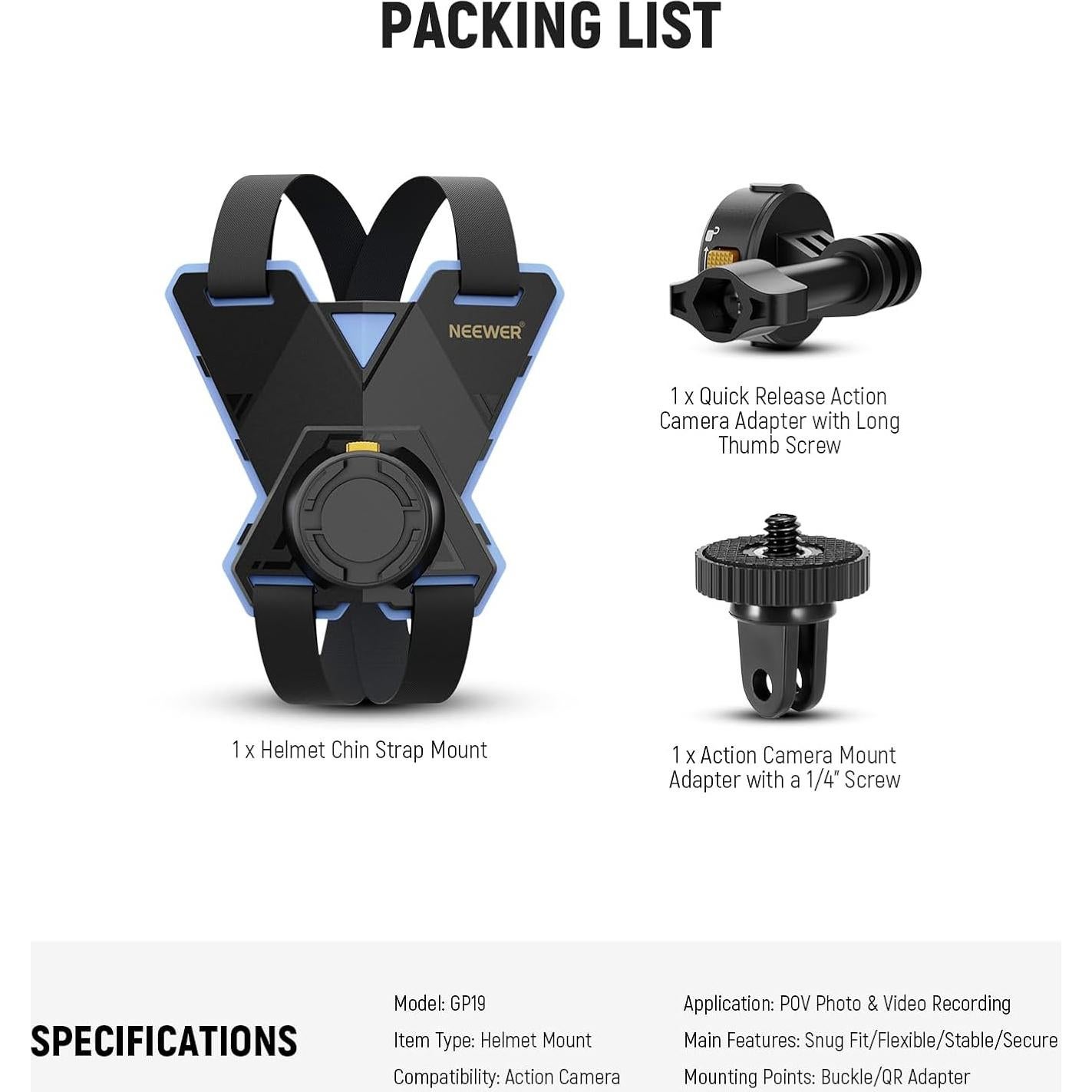 Kit de Montaje para Casco NEEWER GP19 Compatible con GoPro