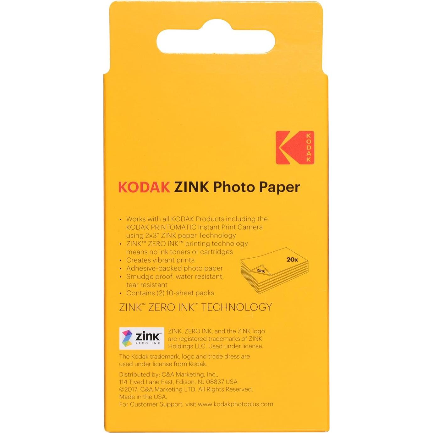 Papel Fotográfico ZINK Autoadhesivo Kodak 5x8 cm (20 Hojas)