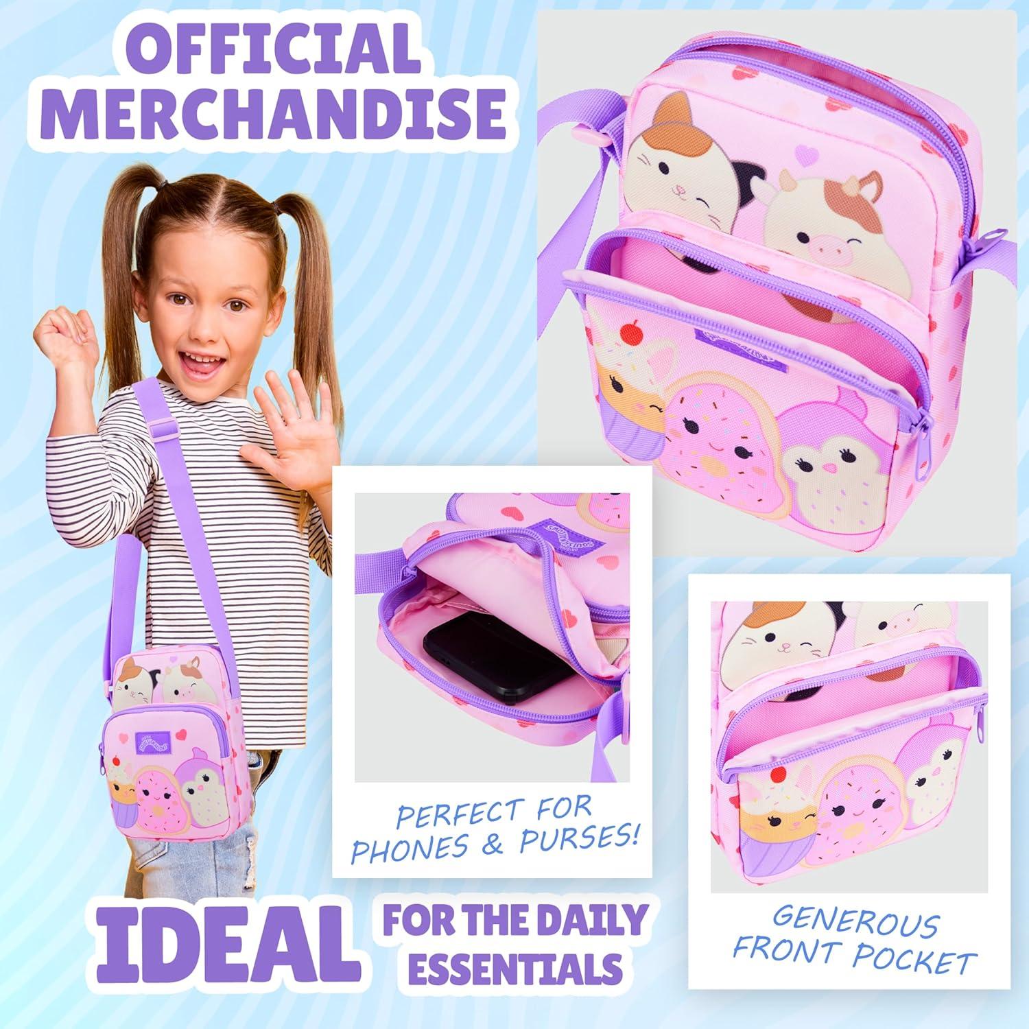 Bolso Cruzado Squishmallows Rosa para Niñas 21x15x5 cm