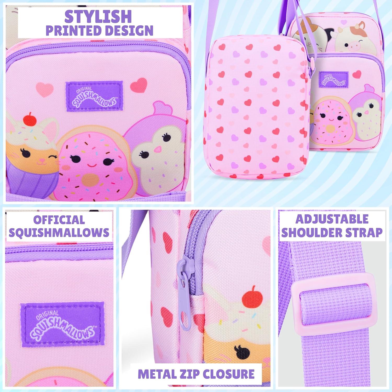 Bolso Cruzado Squishmallows Rosa para Niñas 21x15x5 cm