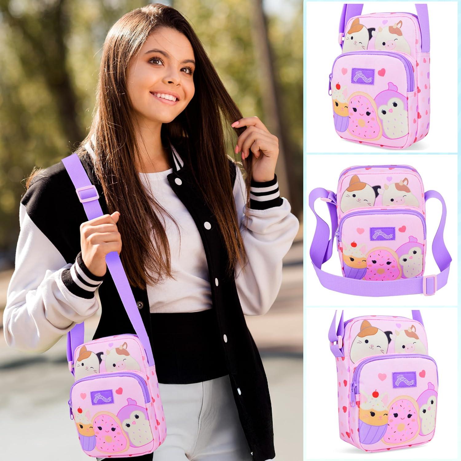 Bolso Cruzado Squishmallows Rosa para Niñas 21x15x5 cm