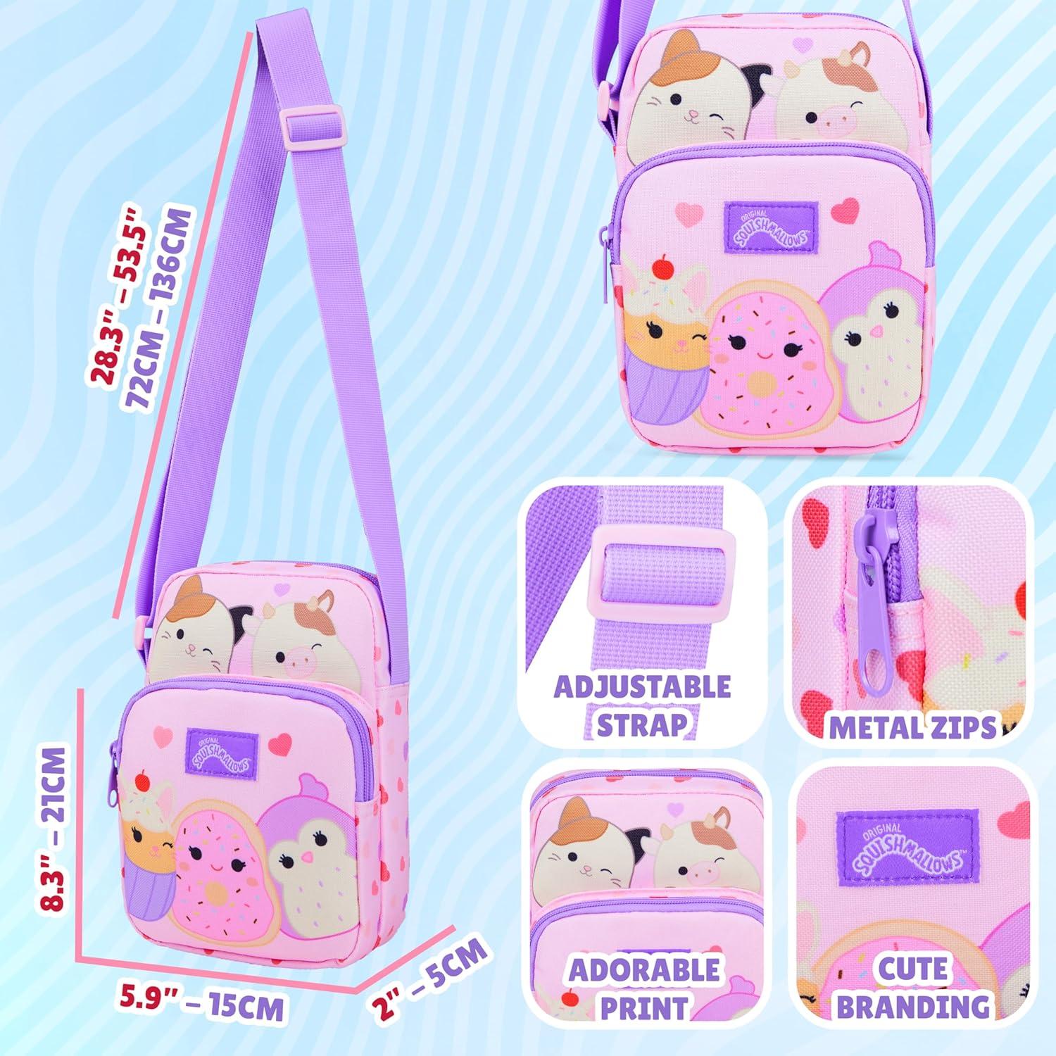 Bolso Cruzado Squishmallows Rosa para Niñas 21x15x5 cm