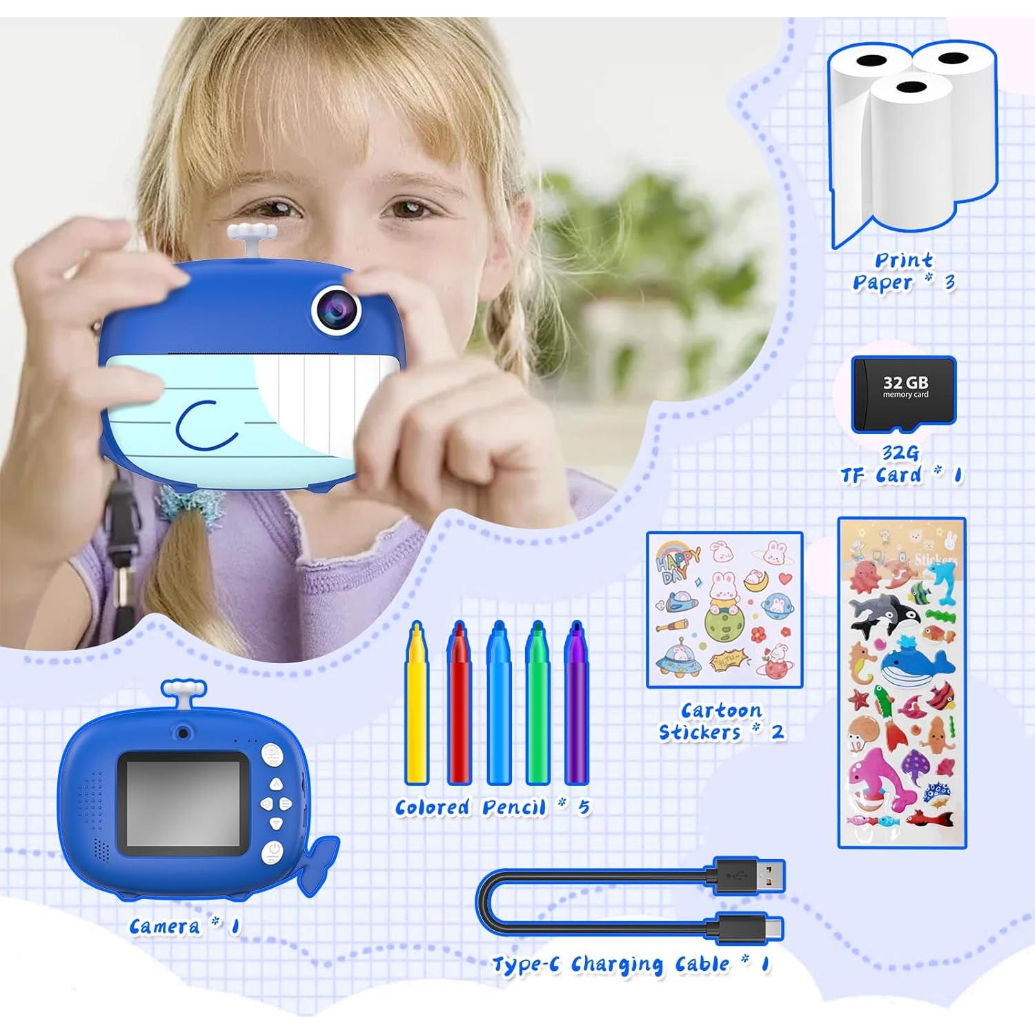 Cámara Instantánea Usteetic P82 para Niños 12MP 1080P Azul